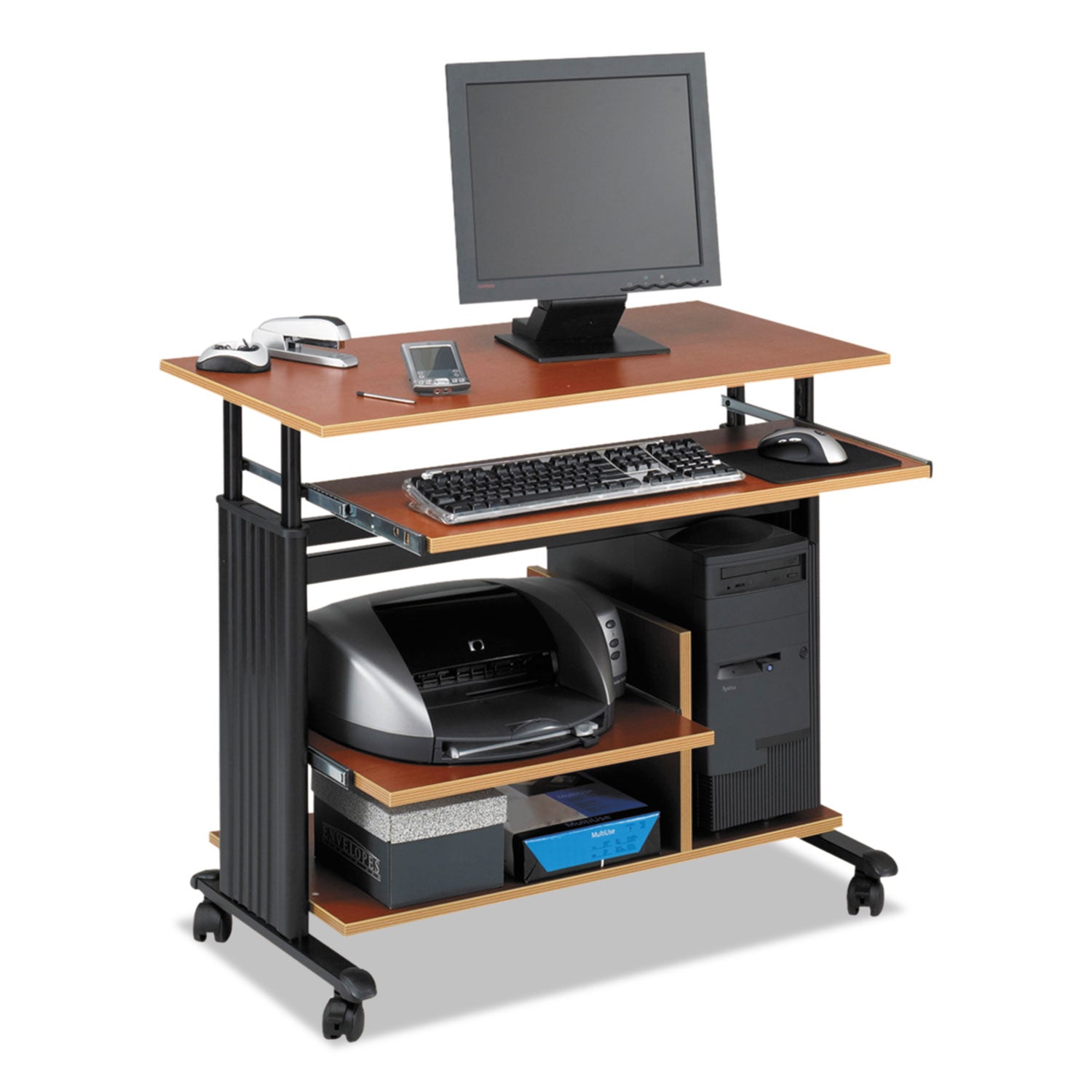 Muv 28" Adjustable-Height Mini-Tower Computer Desk, 35.5" x 22" x 29" to 34", Cherry/Black -
