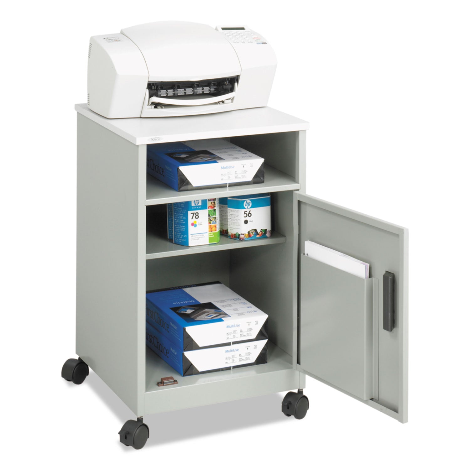 Safco Steel Compact Machine Stand - 200 lb Load Capacity - Hinged Door - 27.4" Height x 17.3" Width x 17.3" Depth - Floor - Laminate - Steel - Gray - 1