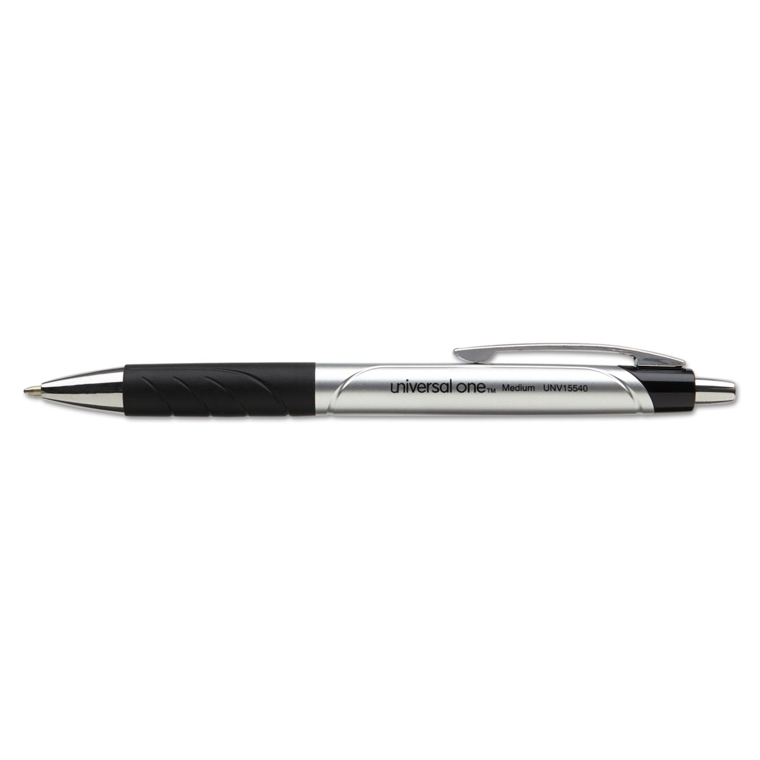 Comfort Grip Ballpoint Pen, Retractable, Medium 1 mm, Black Ink, Silver/Black Barrel, Dozen - 3