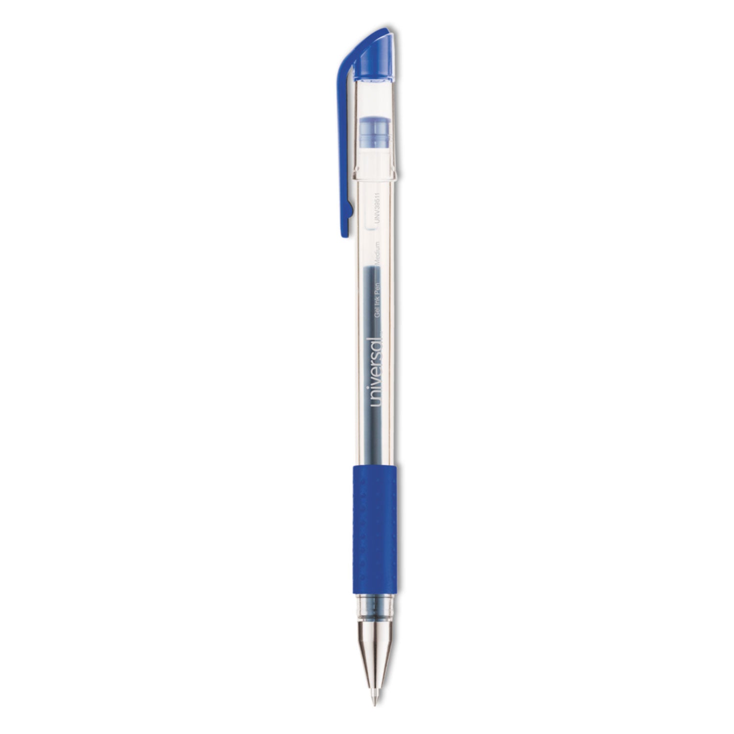 Comfort Grip Gel Pen, Stick, Medium 0.7 mm, Blue Ink, Clear/Blue Barrel, Dozen -