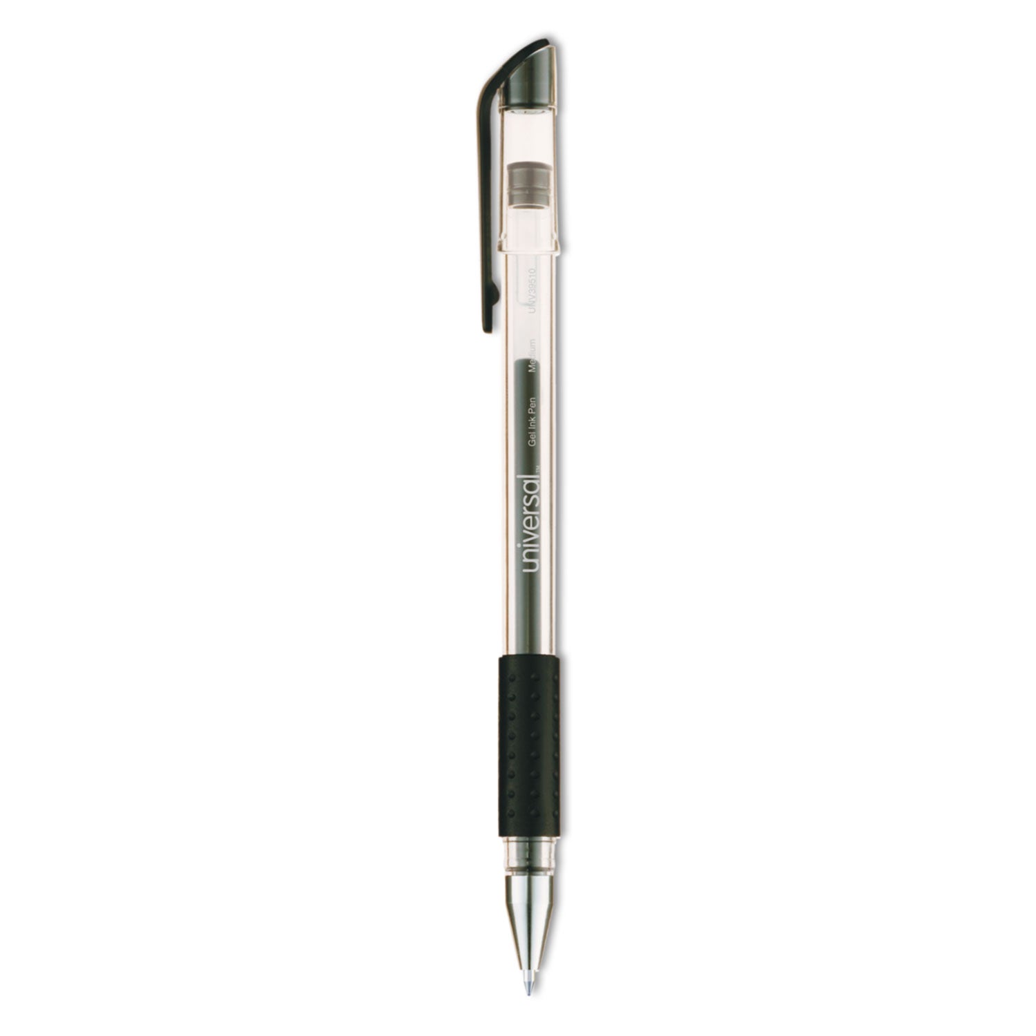 Comfort Grip Gel Pen, Stick, Medium 0.7 mm, Black Ink, Clear/Black Barrel, Dozen -