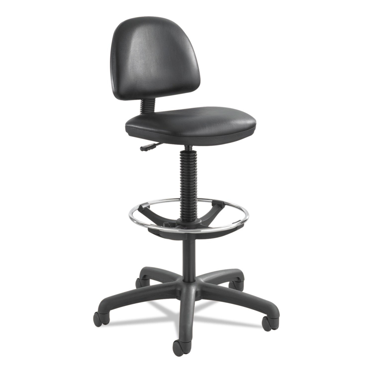 Precision Extended-Height Swivel Stool, Adjustable Footring, Supports 250 lb, 23" to 33" Seat Height, Black Vinyl, Black Base -