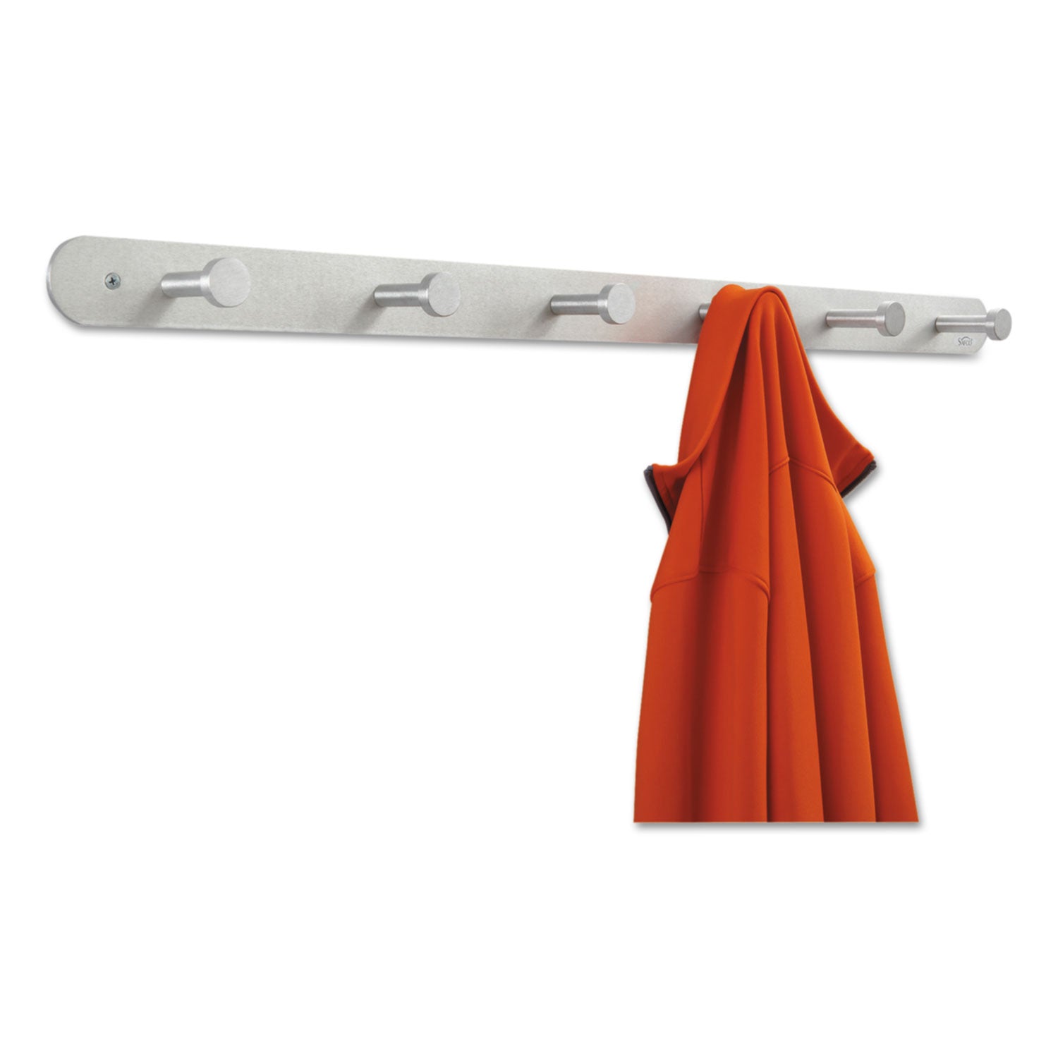 Nail Head Wall Coat Rack, Six Hooks, Metal, 36w x 2.75d x 2h, Satin -