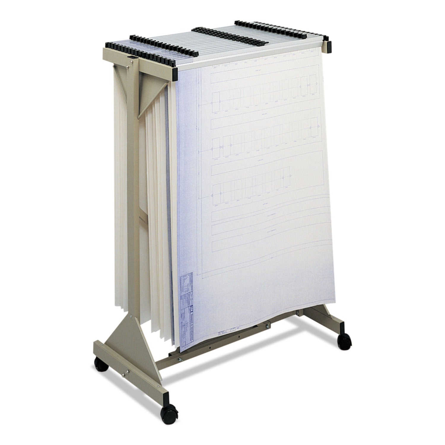 Mobile Plan Center Sheet Rack, 18 Hanging Clamps, 43.75w x 20.5d x 51h, Sand -