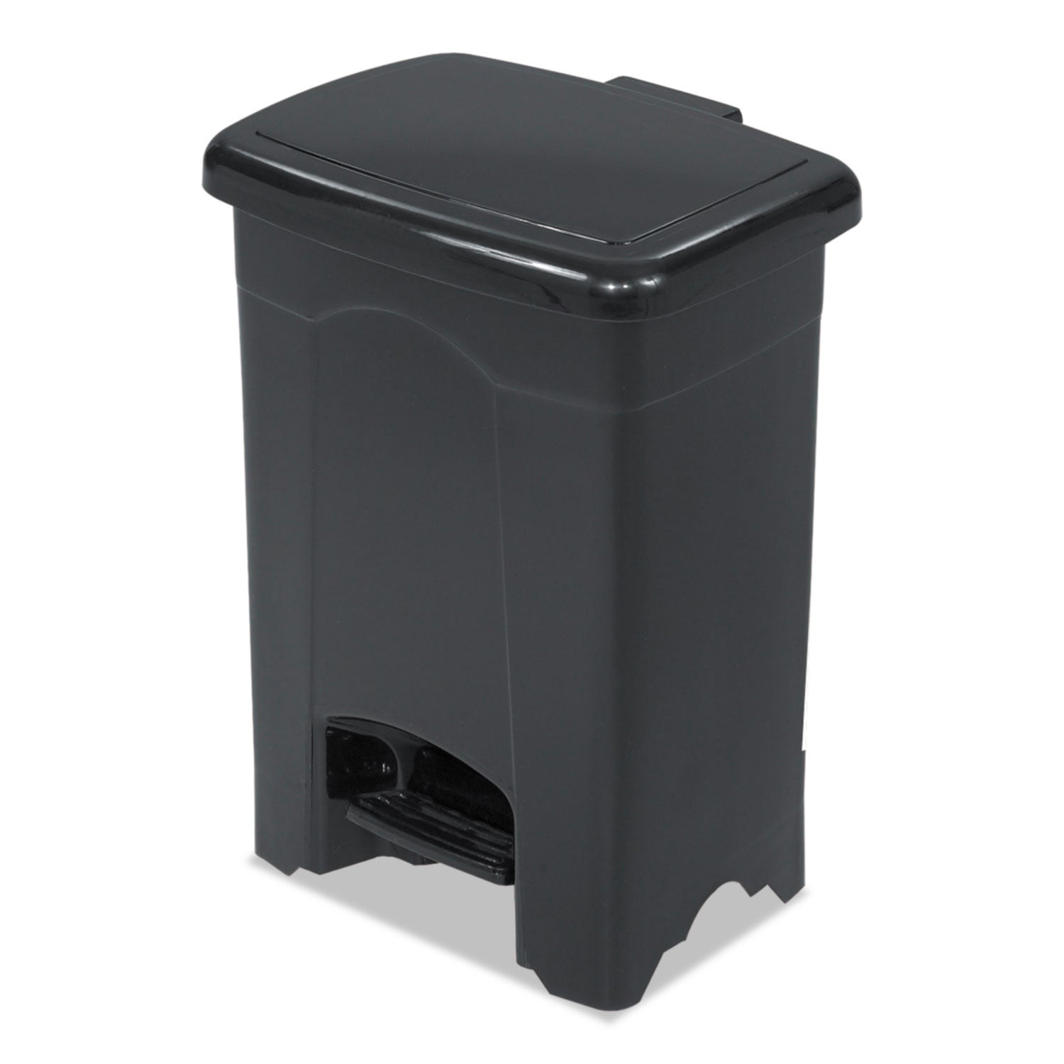 Plastic Step-On Receptacle, 4 gal, Plastic, Black -