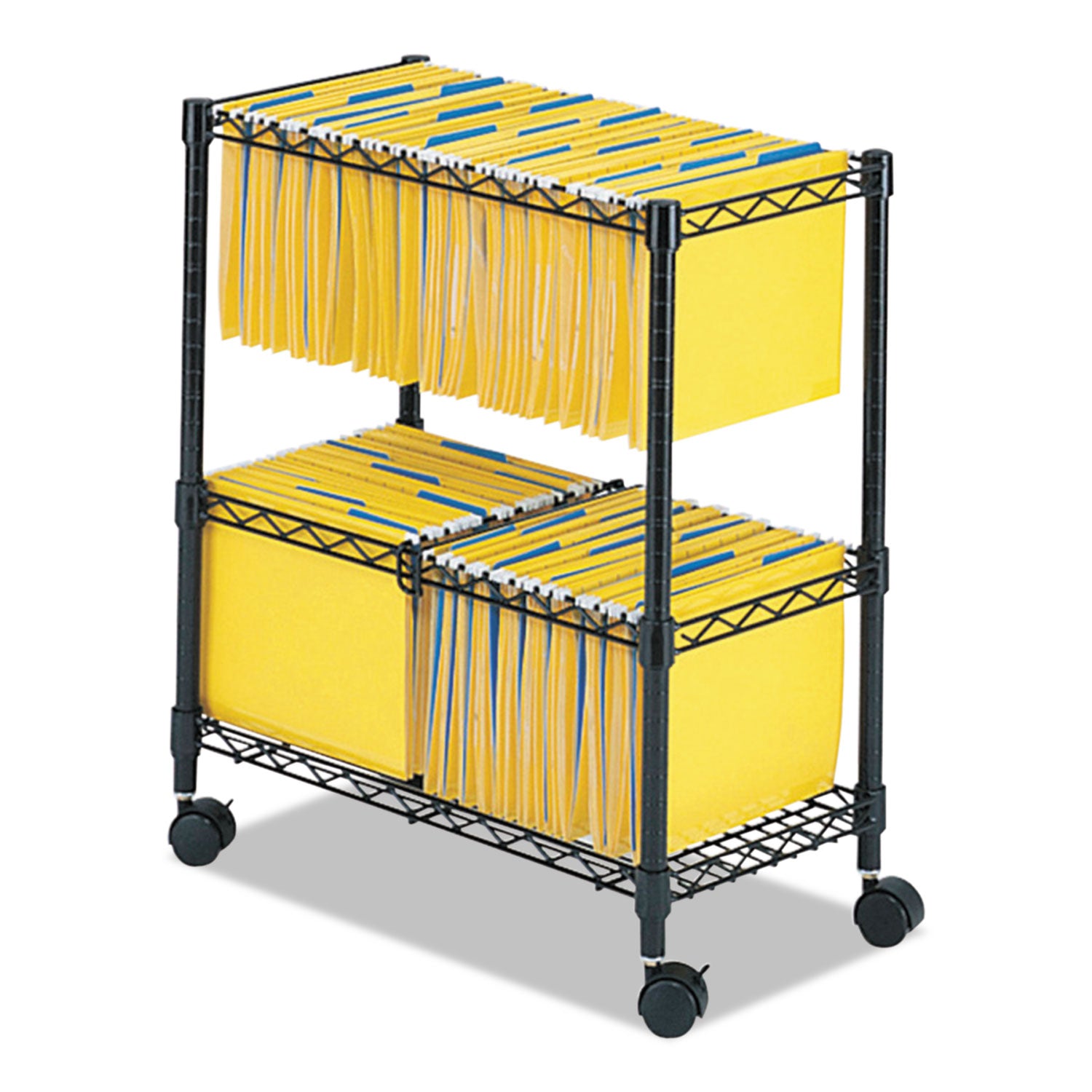 Two-Tier Rolling File Cart, Metal, 3 Bins, 25.75" x 14" x 29.75", Black -