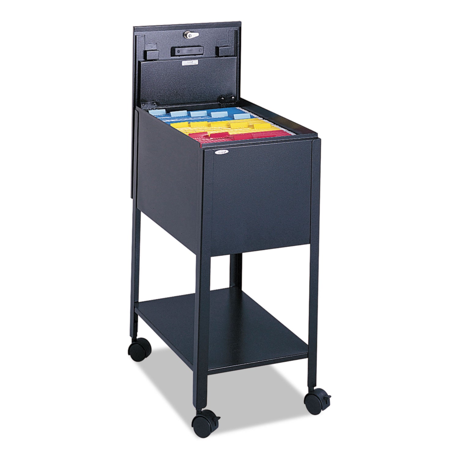 Standard Locking Mobile Tub File, Letter Size, Metal, 1 Shelf, 1 Bin, 13.5" x 19.25" x 28", Black -