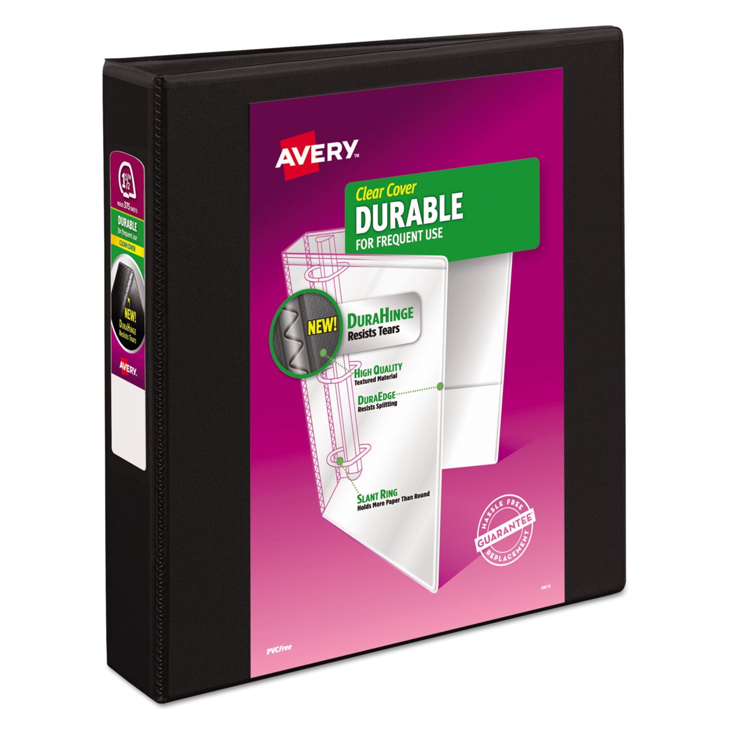 Durable View Binder with DuraHinge and Slant Rings, 3 Rings, 1.5" Capacity, 11 x 8.5, Black -
