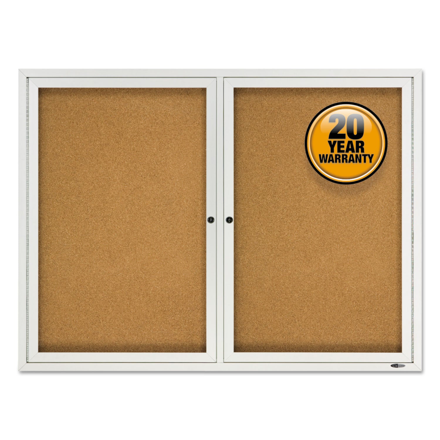 Enclosed Cork Bulletin Board, Cork/Fiberboard, 48 x 36, Tan Surface, Silver Aluminum Frame -