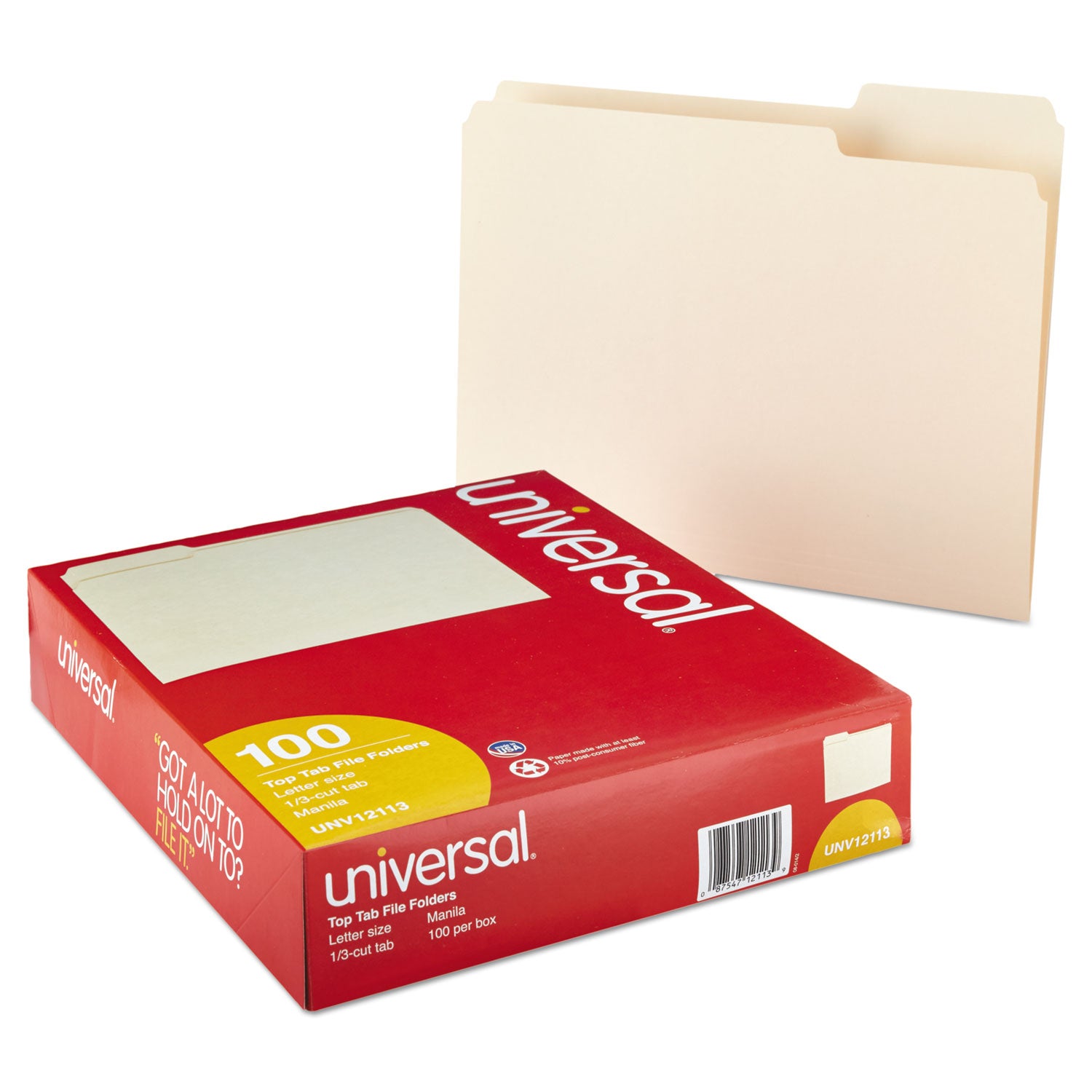 Top Tab File Folders, 1/3-Cut Tabs: Assorted, Letter Size, 0.75" Expansion, Manila, 100/Box -