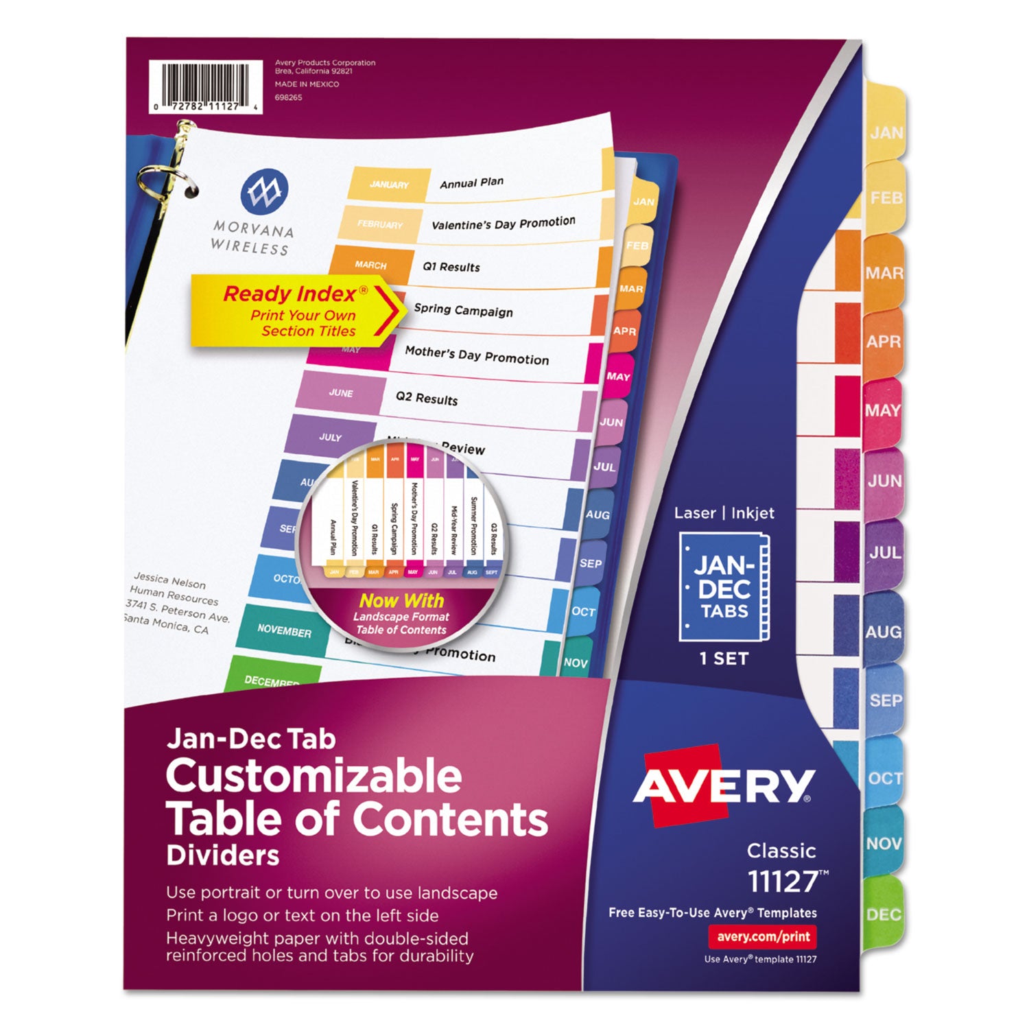 Customizable TOC Ready Index Multicolor Tab Dividers, 12-Tab, Jan. to Dec., 11 x 8.5, White, Traditional Color Tabs, 1 Set -