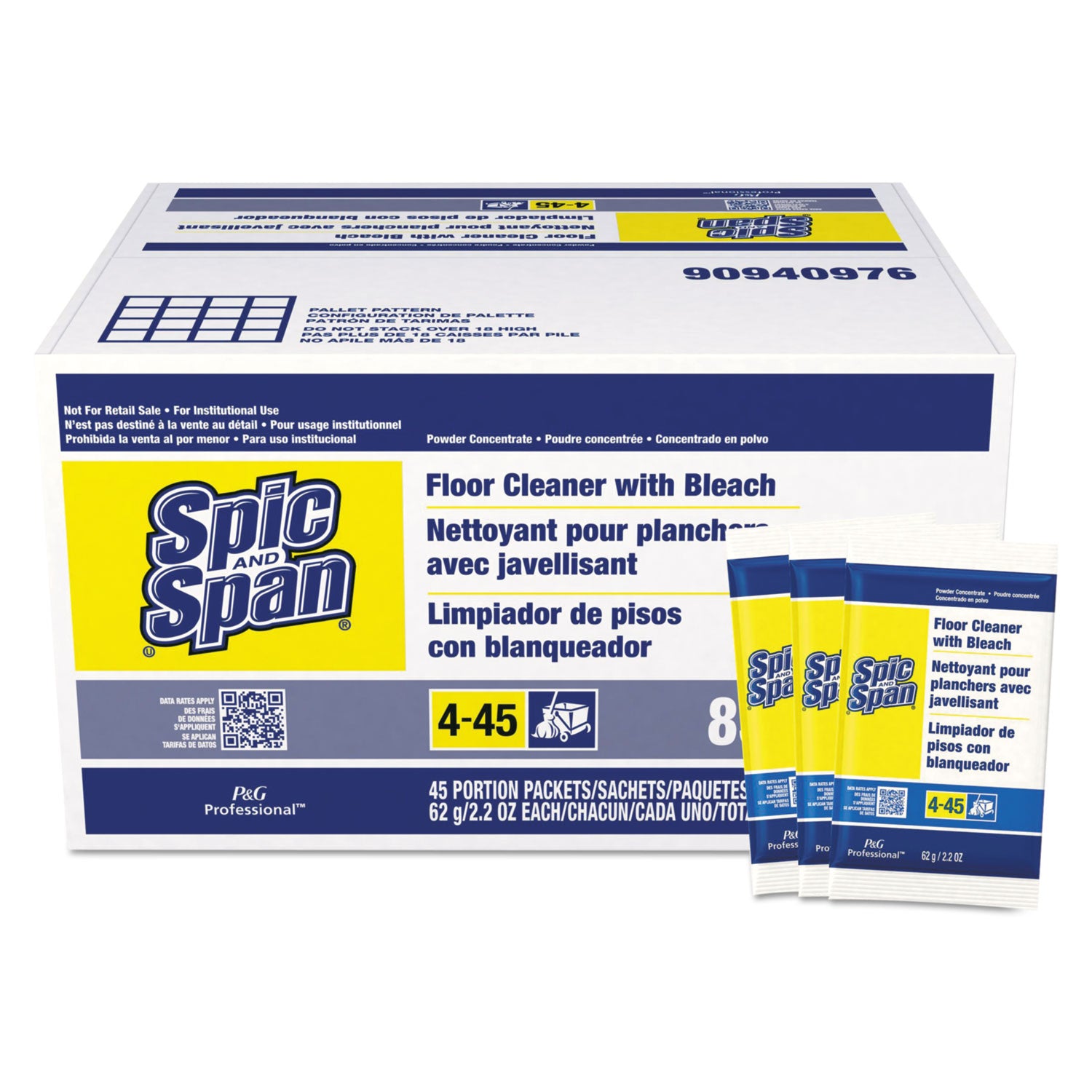 Bleach Floor Cleaner Packets, 2.2oz Packets, 45/Carton -