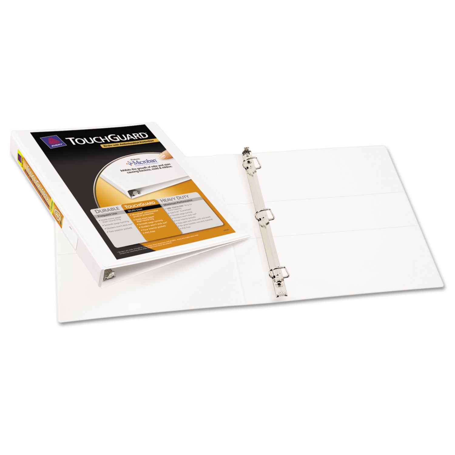 TouchGuard Protection Heavy-Duty View Binders with Slant Rings, 3 Rings, 1" Capacity, 11 x 8.5, White -