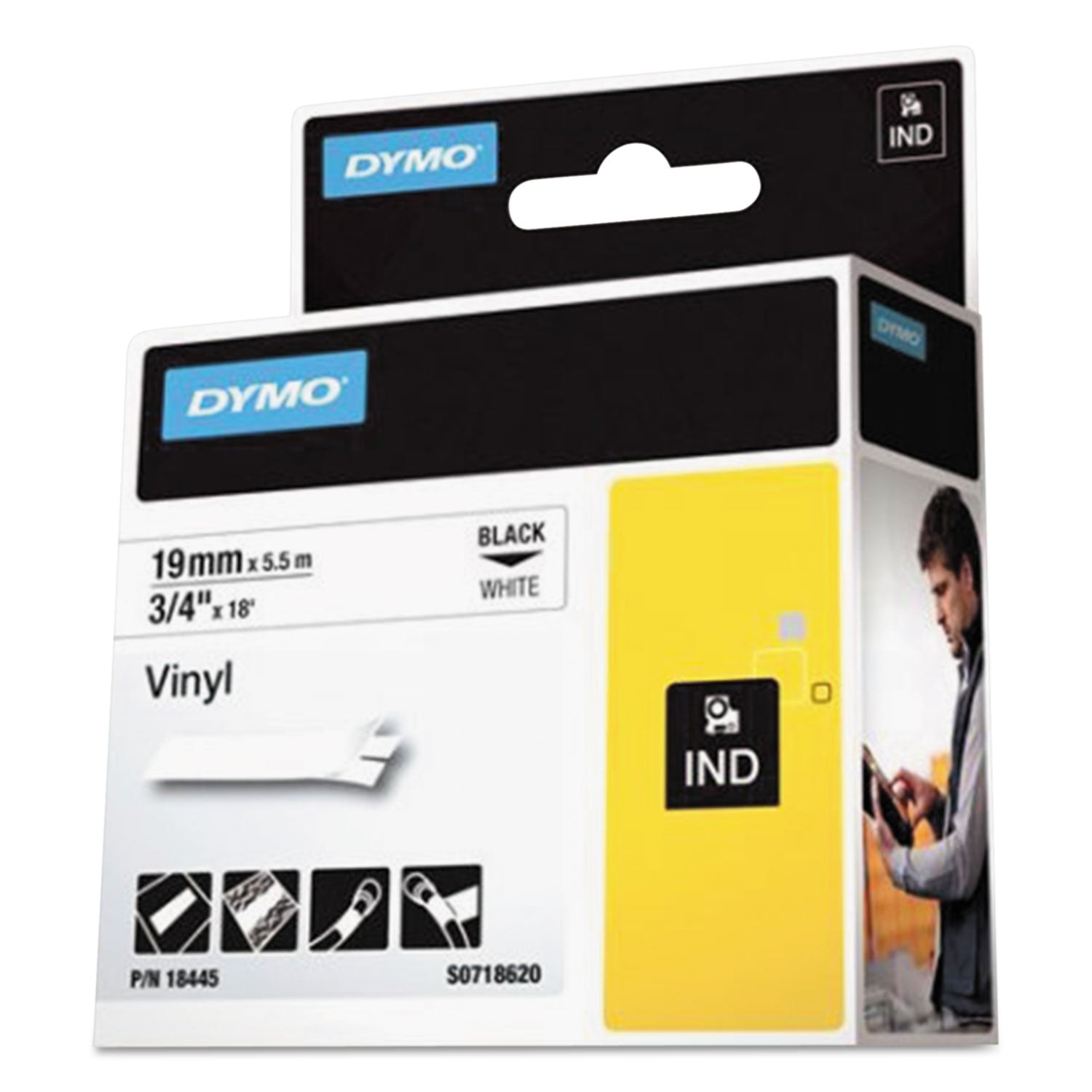 rhino-permanent-vinyl-industrial-label-tape-075-x-18-ft-white-black-print_dym18445 - 2