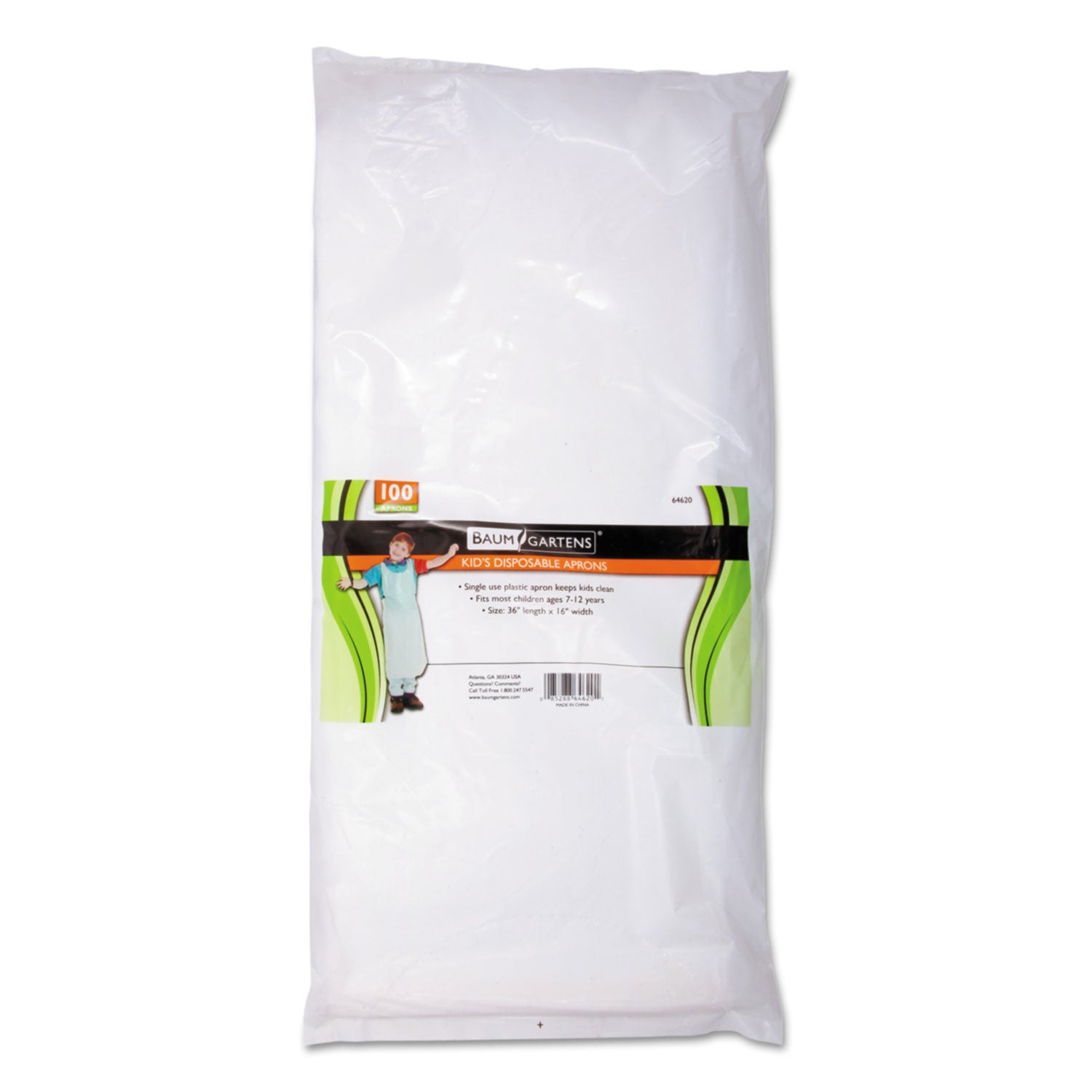Disposable Apron, Polypropylene, One Size Fits All, White, 100/Pack -