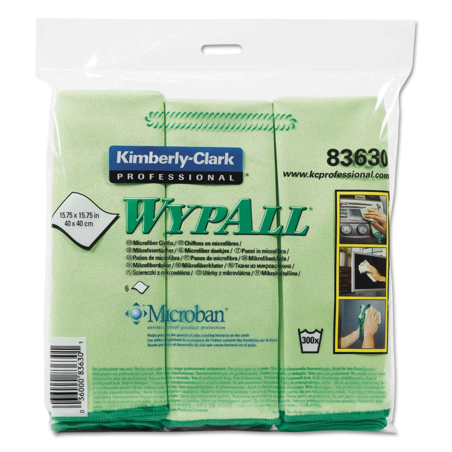 Microfiber Cloths, Reusable, 15.75 x 15.75, Green, 6/Pack -