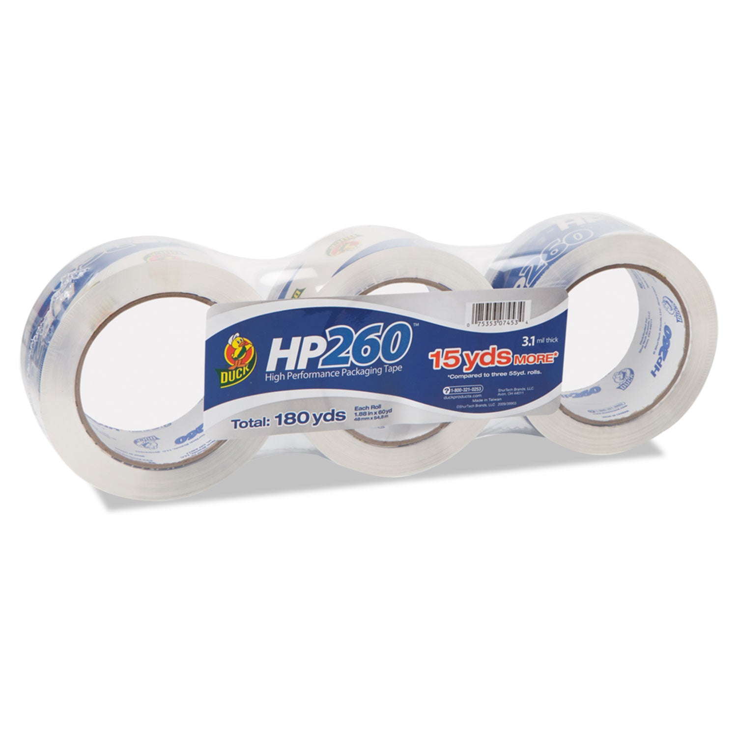 HP260 Packaging Tape, 3" Core, 1.88" x 60 yds, Clear, 3/Pack -