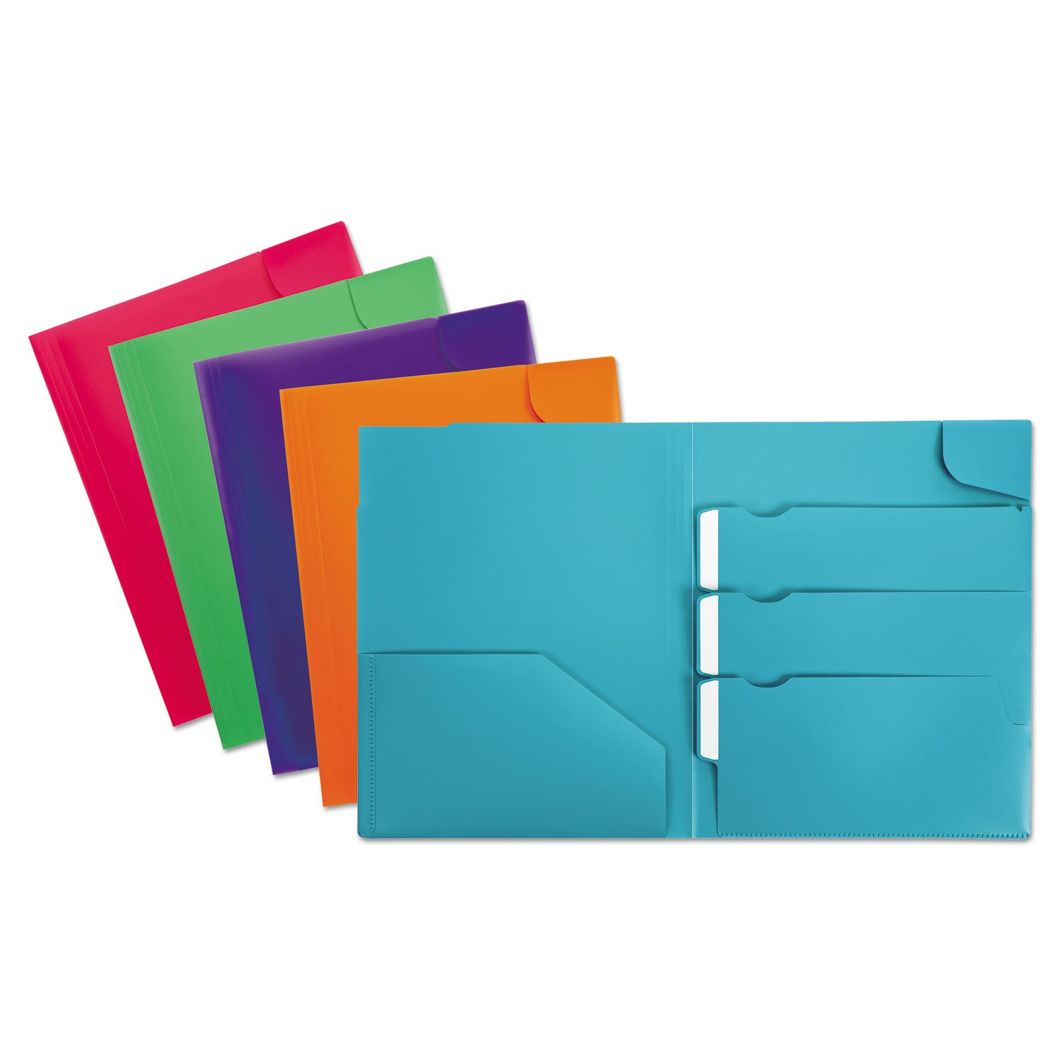 Divide It Up Four-Pocket Poly Folder, 110-Sheet Capacity, 11 x 8.5, Randomly Assorted Colors -
