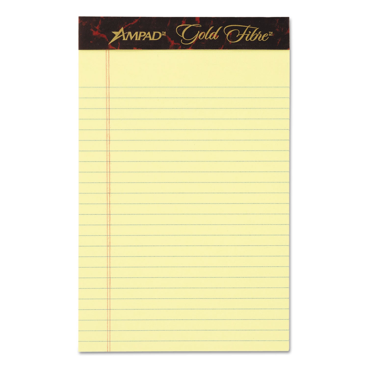 Gold Fibre Quality Writing Pads, Medium/College Rule, 50 Canary-Yellow 5 x 8 Sheets, Dozen -