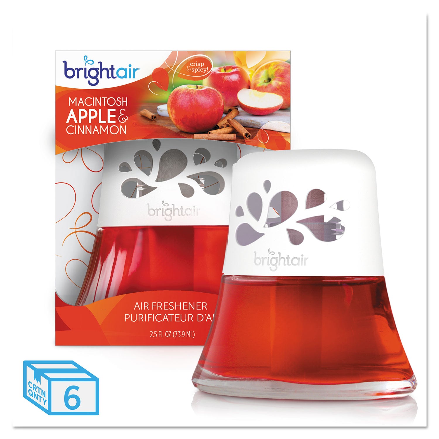 Scented Oil Air Freshener, Macintosh Apple and Cinnamon, Red, 2.5 oz, 6/Carton -