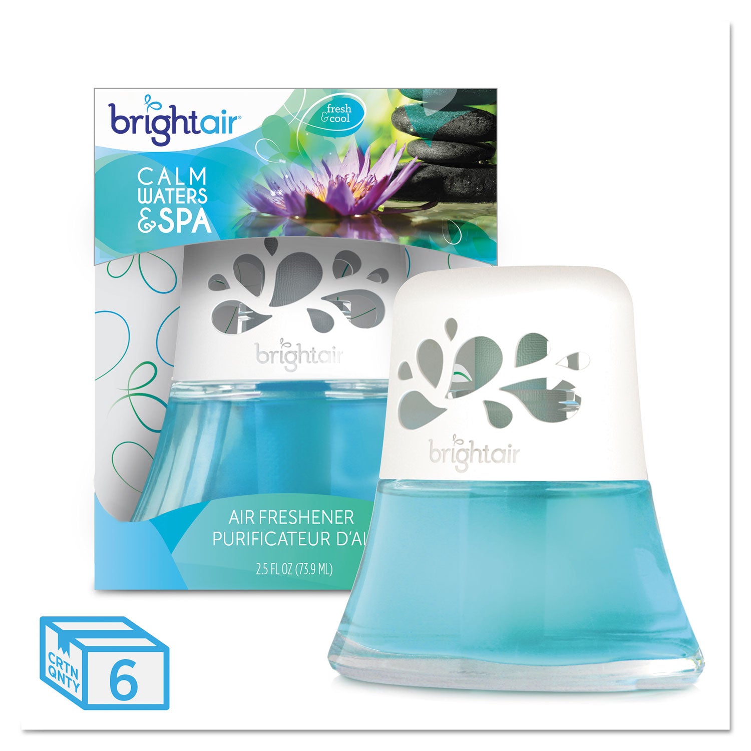 Scented Oil Air Freshener, Calm Waters and Spa, Blue, 2.5 oz, 6/Carton -