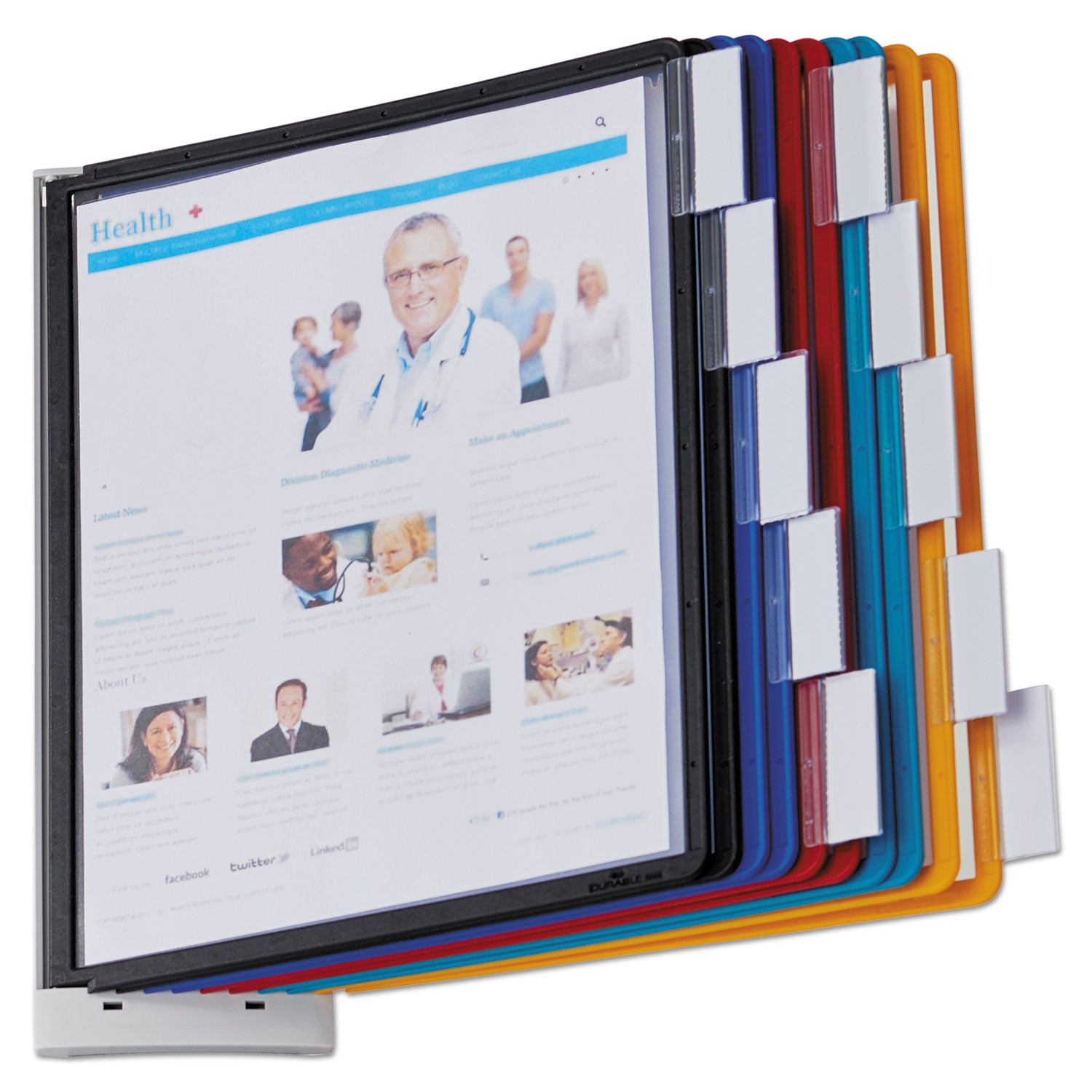 Sherpa Wall-Mount Reference System, 10 Gray Panels, Letter, Assorted Borders -