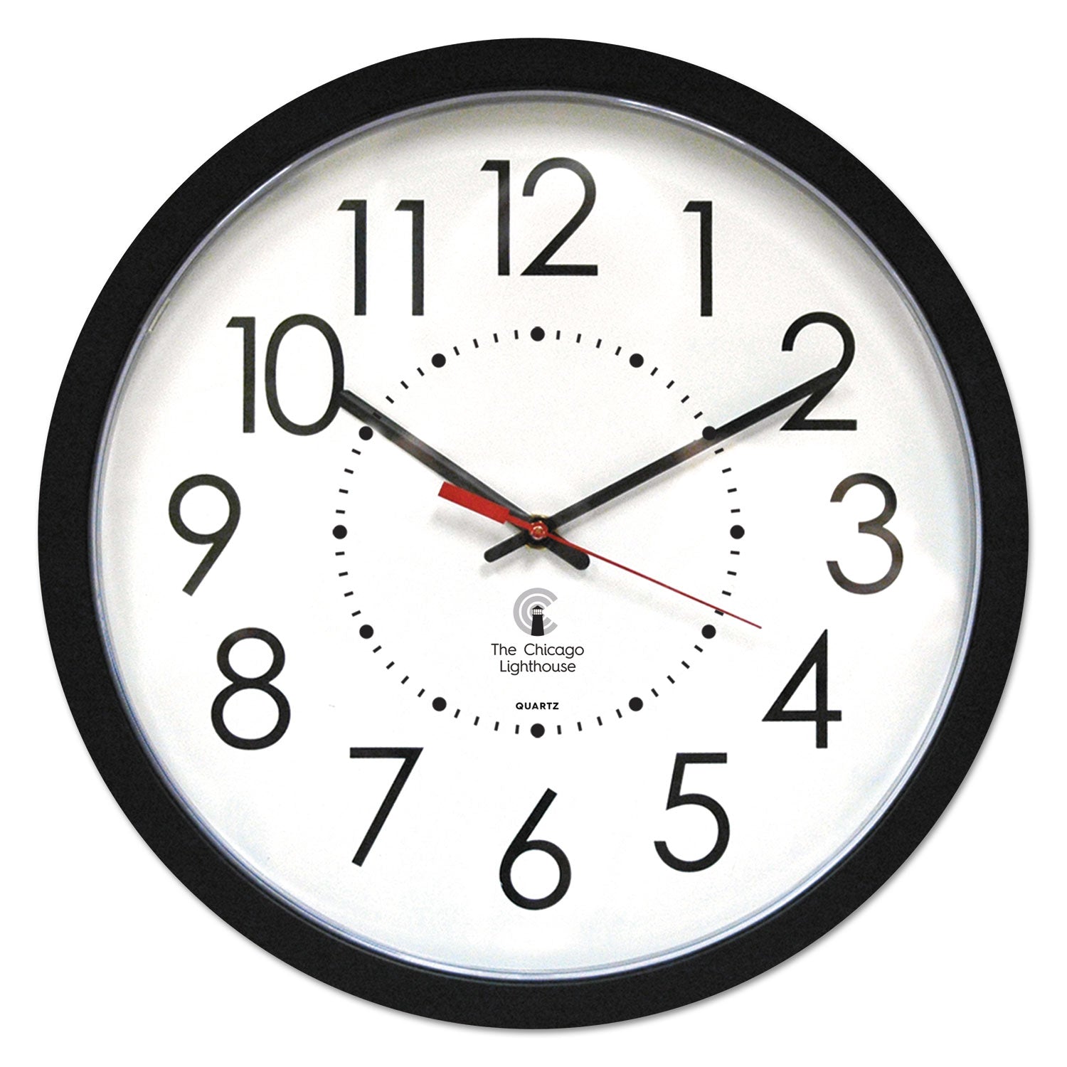 Electric Contemporary Clock, 14.5" Overall Diameter, Black Case, AC Powered -