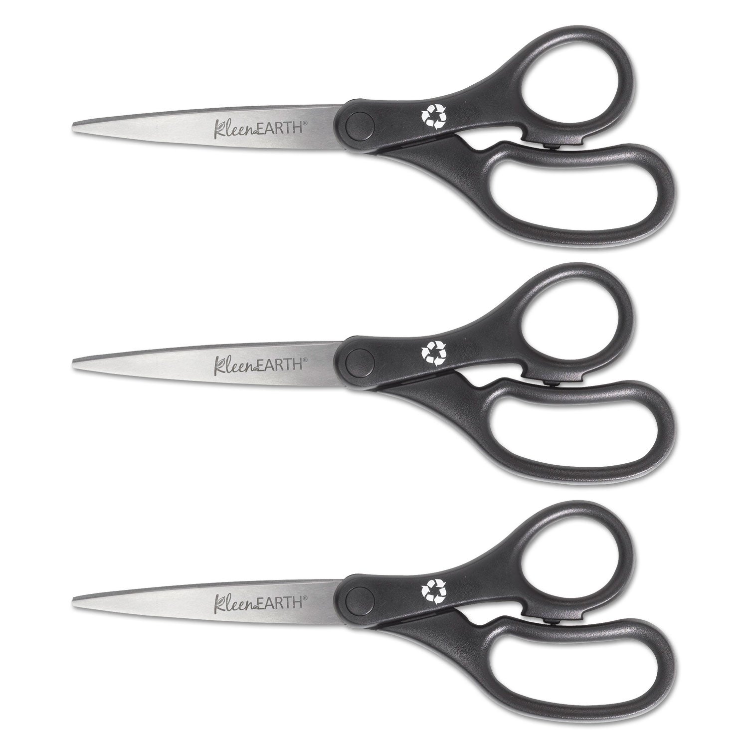 KleenEarth Basic Plastic Handle Scissors, 8" Long, 3.25" Cut Length, Black Straight Handles, 3/Pack -