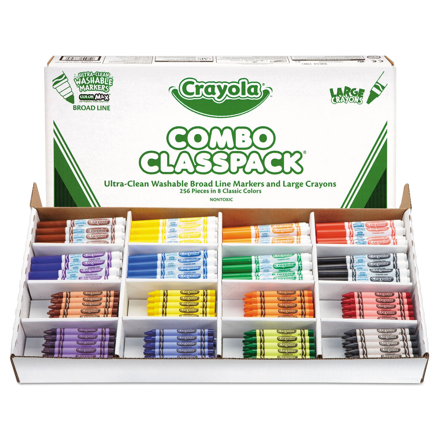 Crayon and Ultra-Clean Washable Marker Classpack, 8 Colors, 128 Each Crayons/Markers, 256/Box -