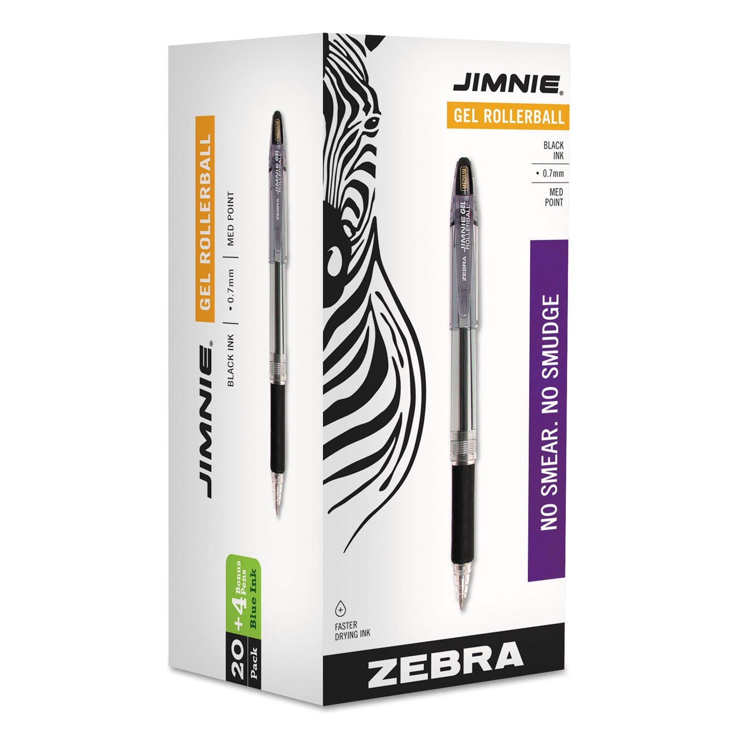 Jimnie Gel Pen Value Pack, Stick, Medium 0.7 mm, Black Ink, Clear/Black Barrel, 24/Box -