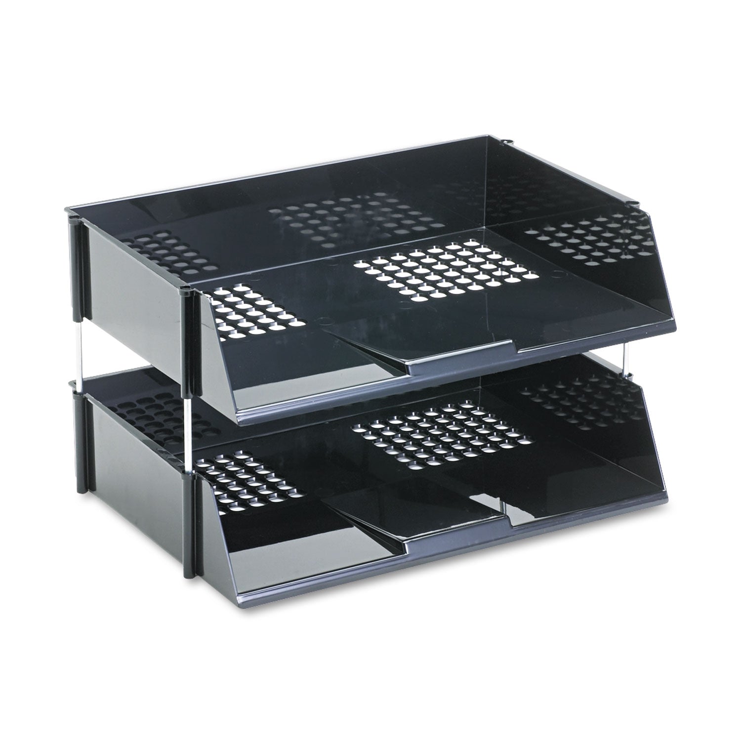 Industrial Tray Side-Load Stacking Tray Set, 2 Sections, Letter to Legal Size Files, 16.38" x 11.13" x 3.5", Black, 2/Pack -
