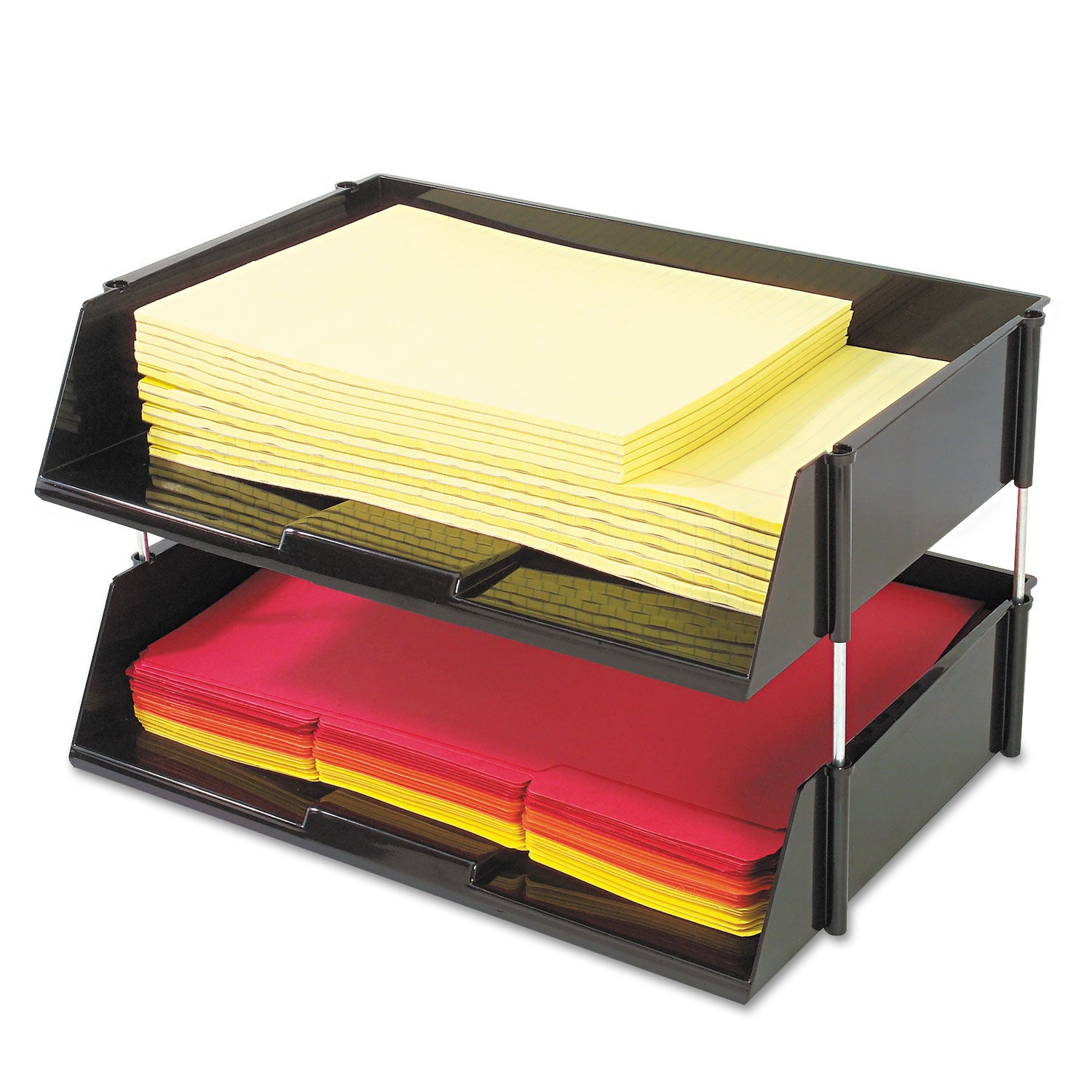 Industrial Tray Side-Load Stacking Tray Set, 2 Sections, Letter to Legal Size Files, 16.38" x 11.13" x 3.5", Black, 2/Pack -