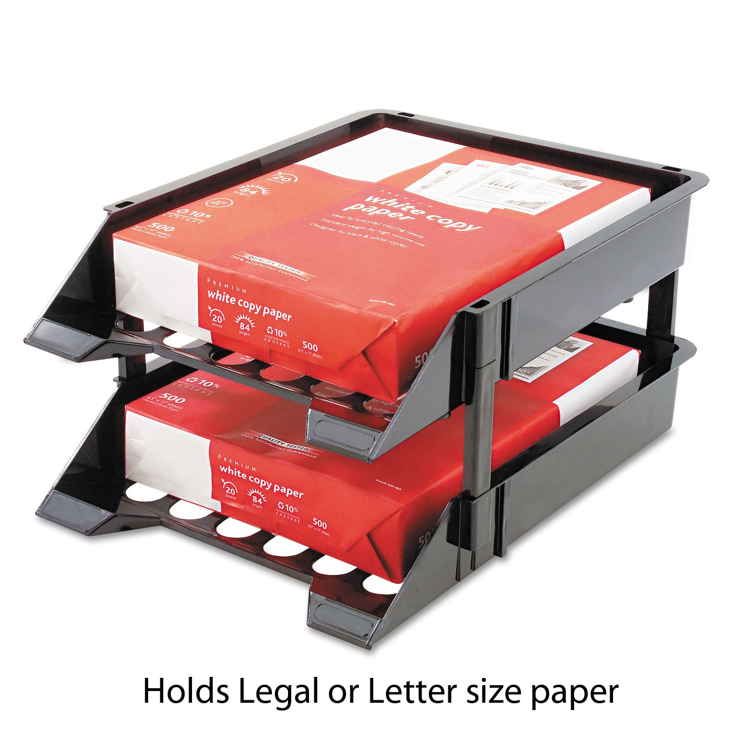 SuperTray Countertop Tray Set, 2 Sections, Letter to Legal Size Files, 11" x 14.88" x 2.5", Black, 2/Pack -