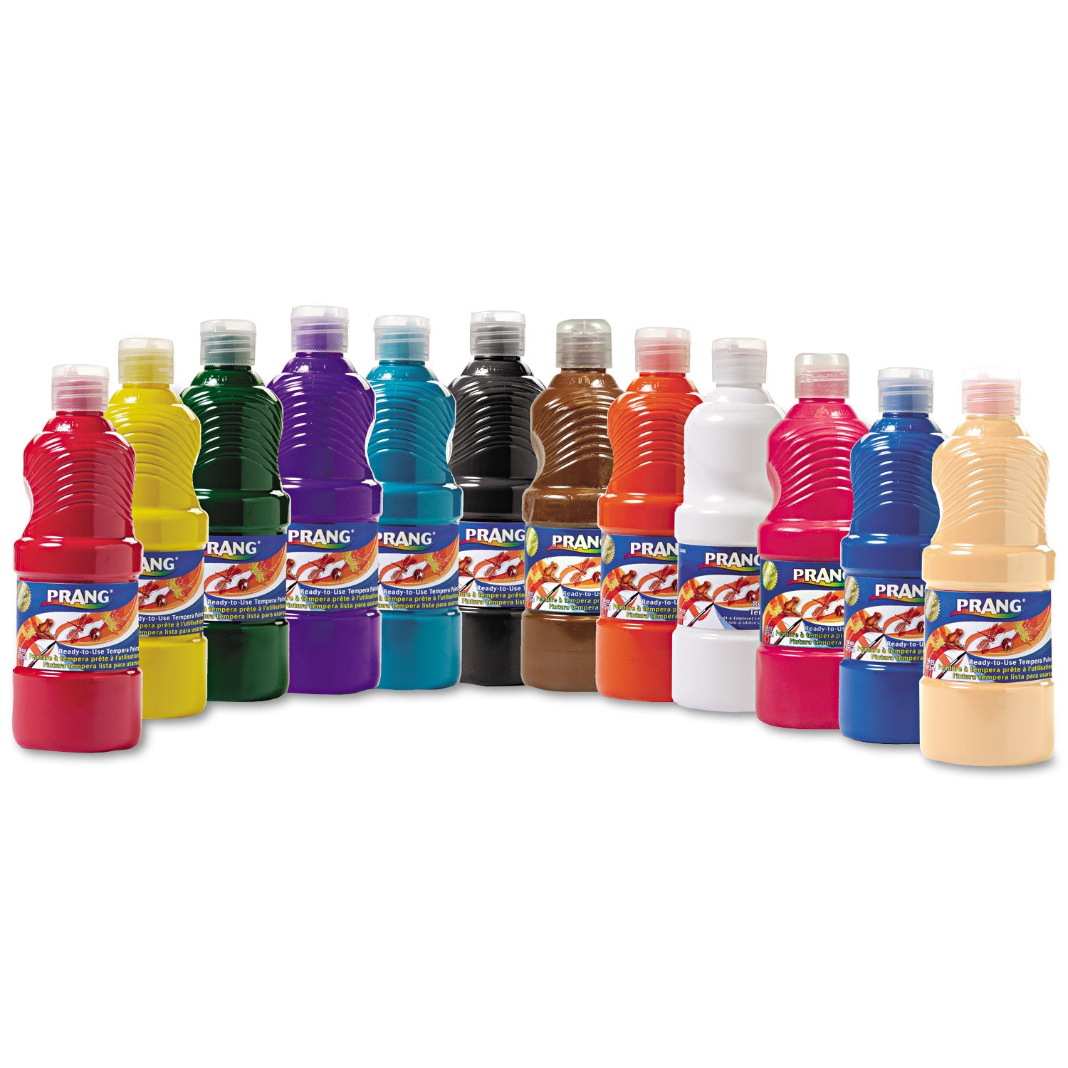 Ready-to-Use Tempera Paint, 12 Assorted Colors, 16 oz Bottle, 12/Pack -
