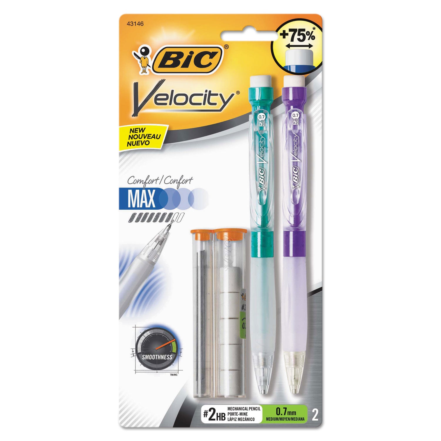 velocity-max-pencil-07-mm-hb-#2-black-lead-assorted-barrel-colors-2-pack_bicmpmx7p21bk - 1