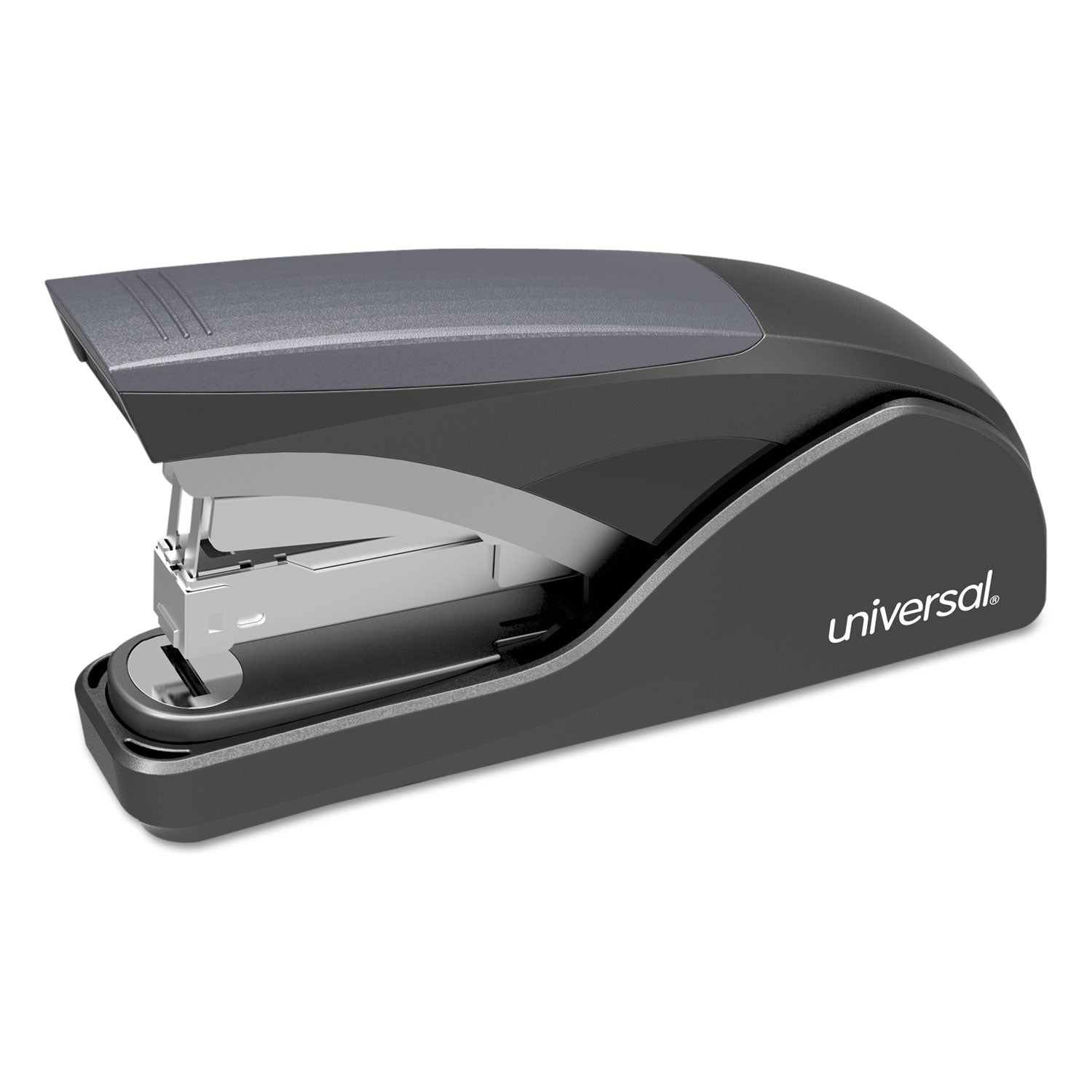 deluxe-power-assist-flat-clinch-full-strip-stapler-25-sheet-capacity-black-gray_unv43040 - 1