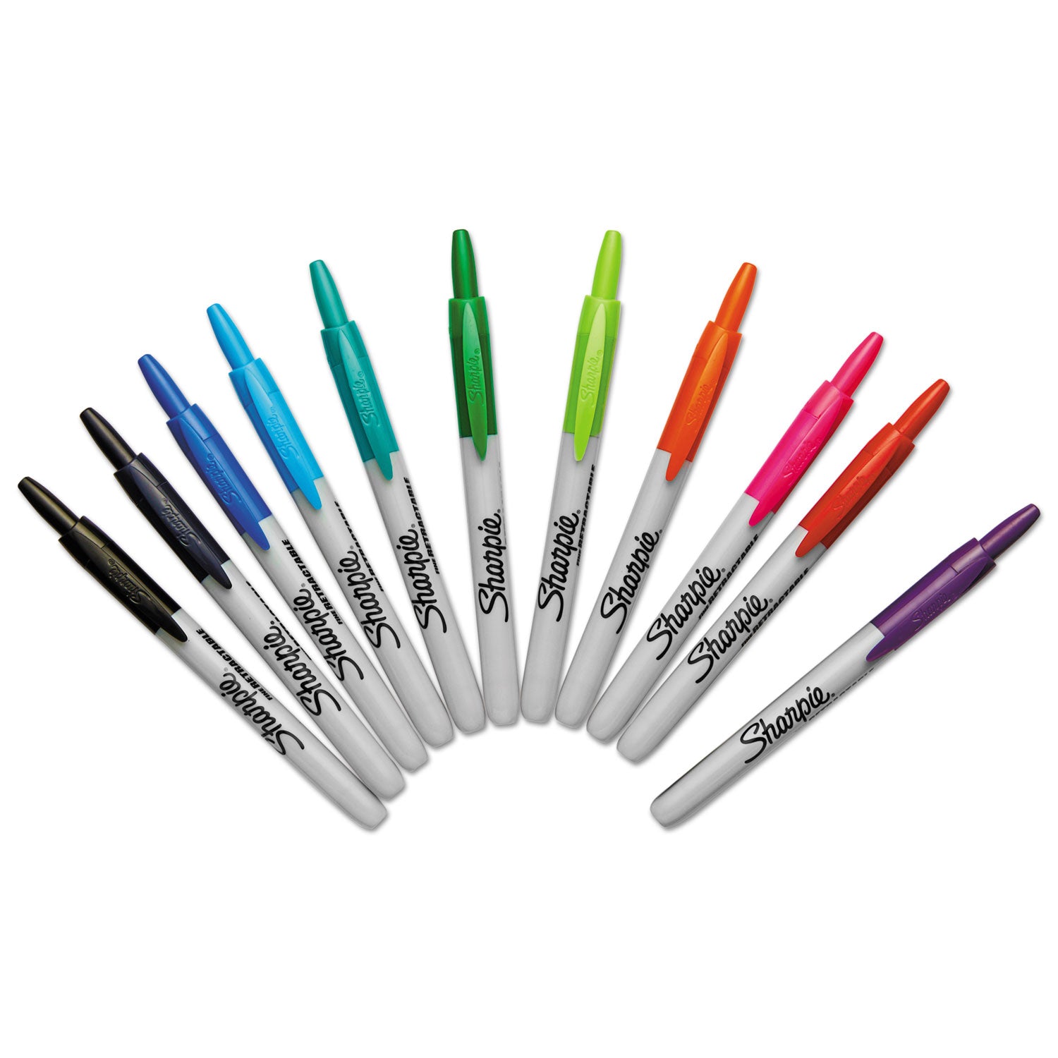 Retractable Permanent Marker, Fine Bullet Tip, Assorted Colors, 12/Set -