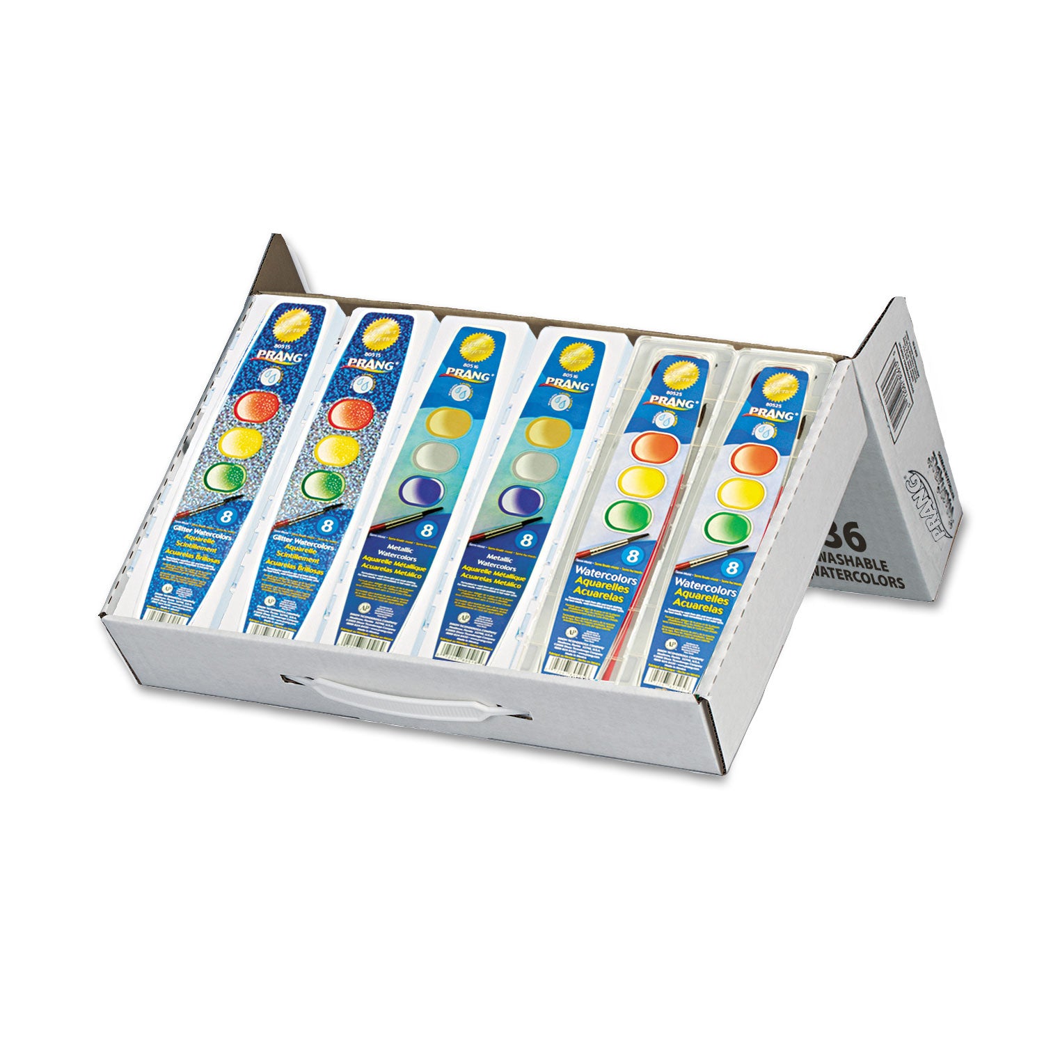 Semi-Moist Washable Watercolor Classic, Glitter and Metallic Master Pack, 8 Assorted Colors, Palette Tray, 36 Sets/Carton -