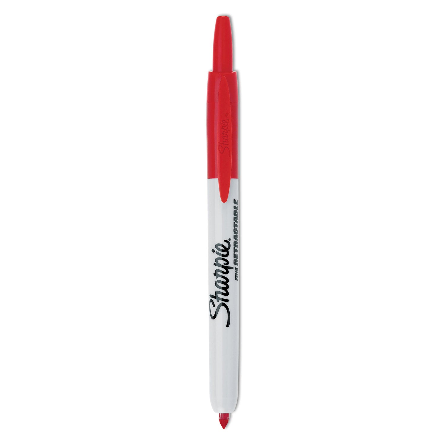 Retractable Permanent Marker, Fine Bullet Tip, Red -