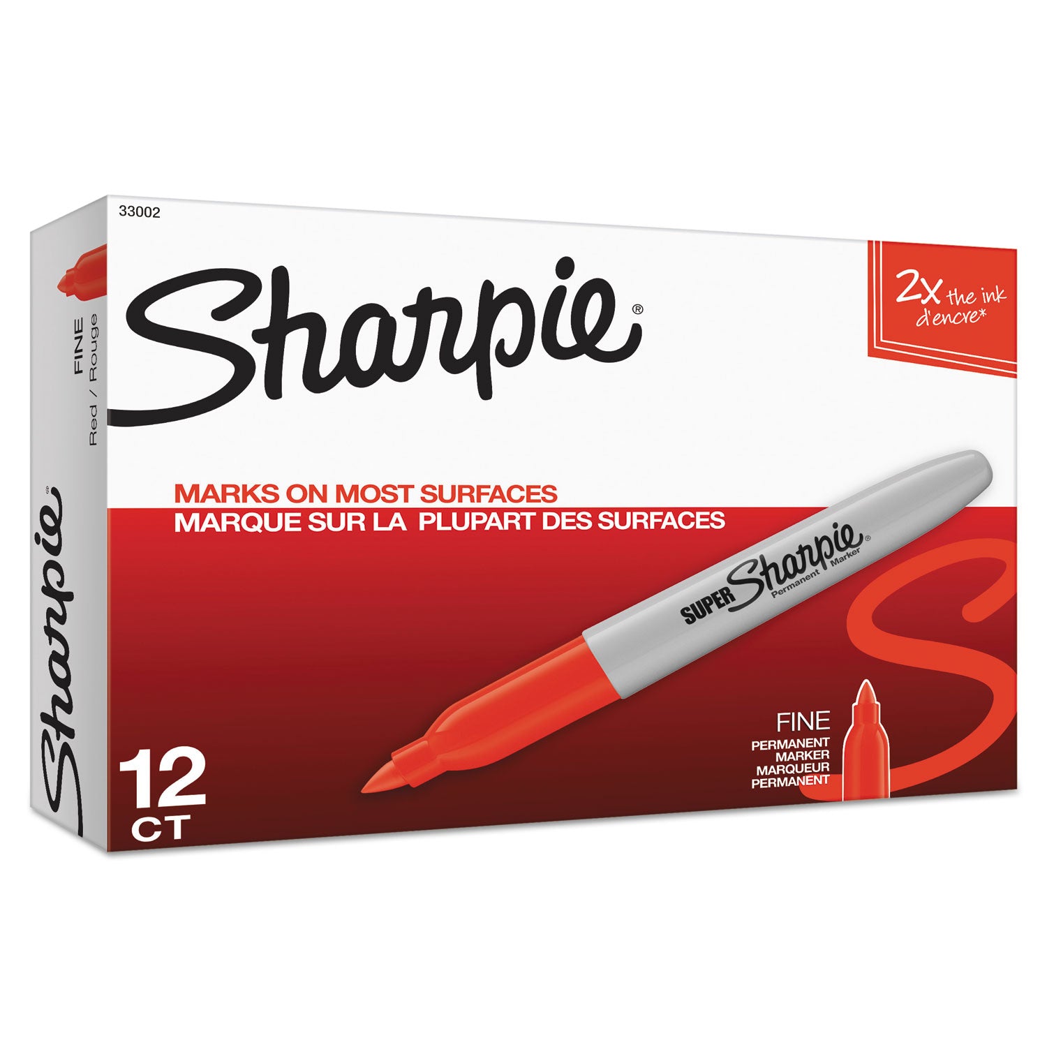 Super Permanent Marker, Fine Bullet Tip, Red, Dozen -