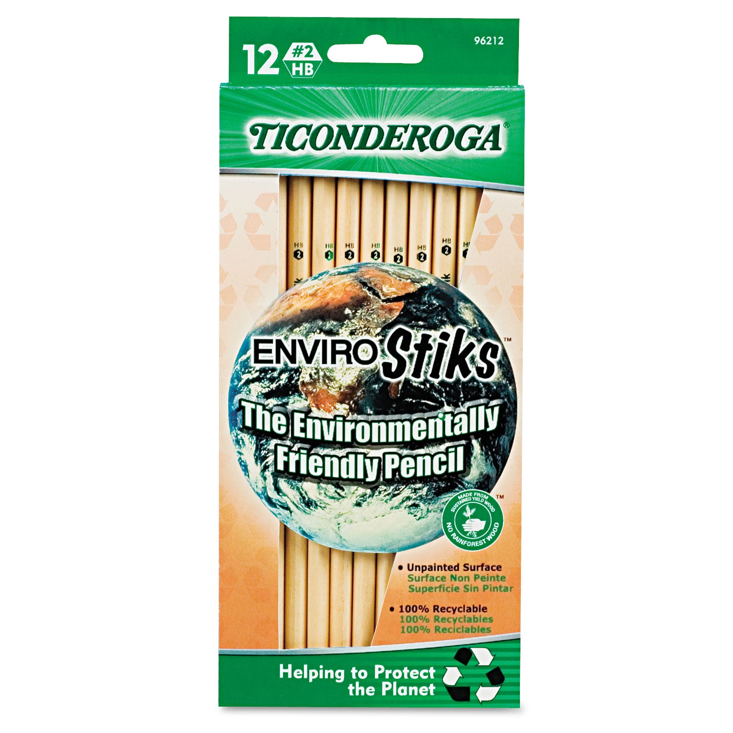 EnviroStiks Pencil, HB (#2), Black Lead, Natural Woodgrain Barrel, Dozen -