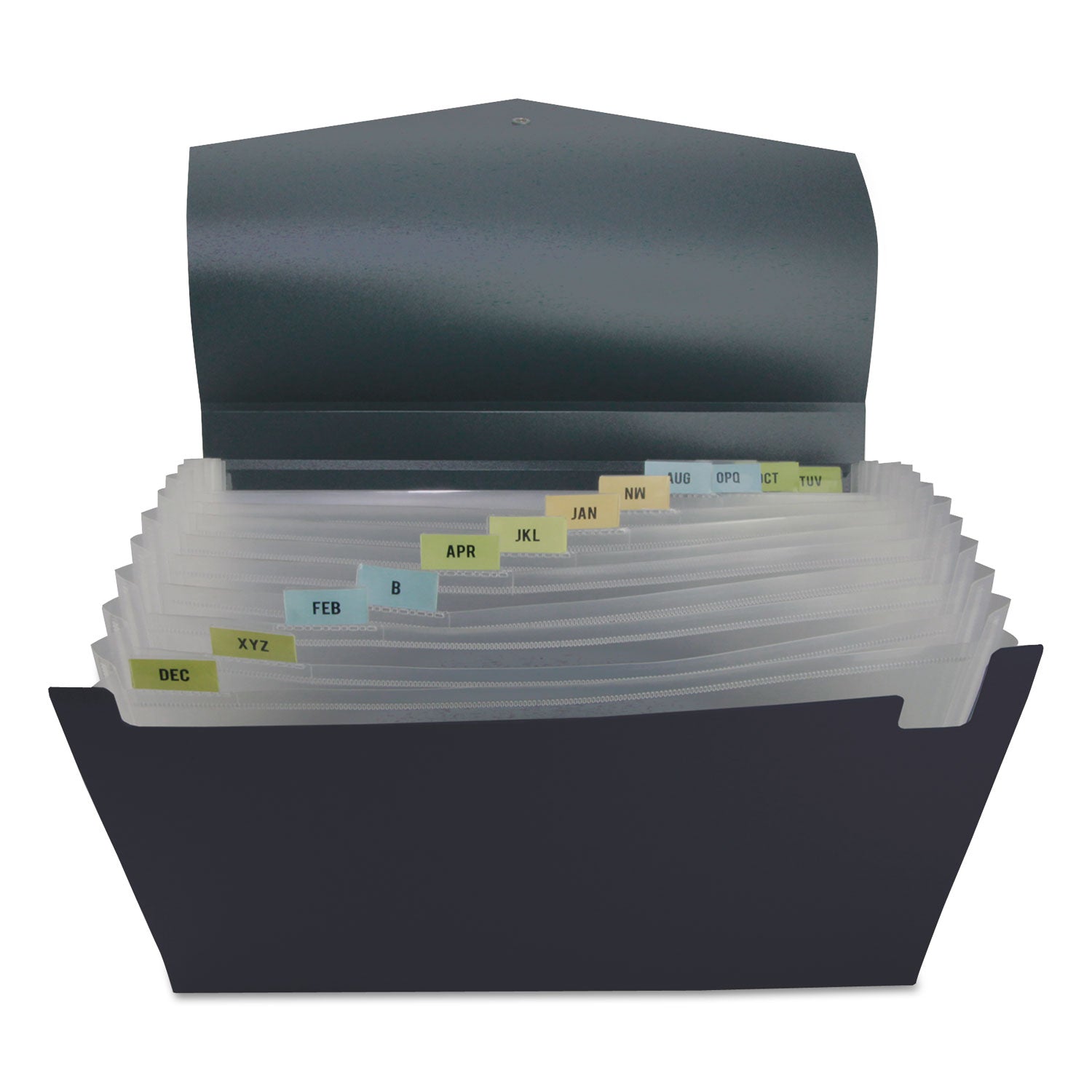 poly-expanding-files-13-sections-cord-hook-closure-1-12-cut-tabs-letter-size-black-steel-gray_unv20530 - 2