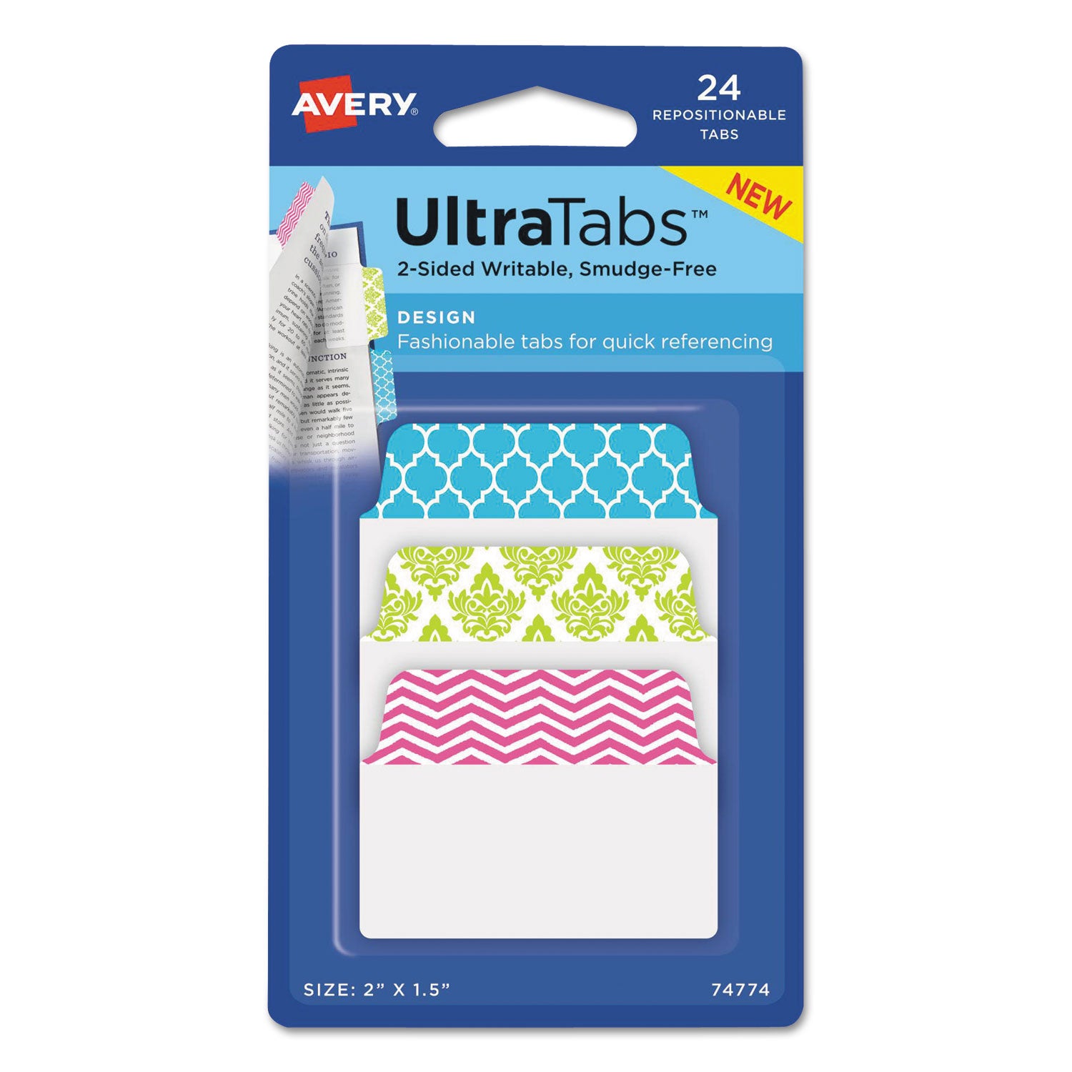 ultra-tabs-repositionable-tabs-fashion-patterns-2-x-15-1-5-cut-assorted-colors-24-pack_ave74774 - 1