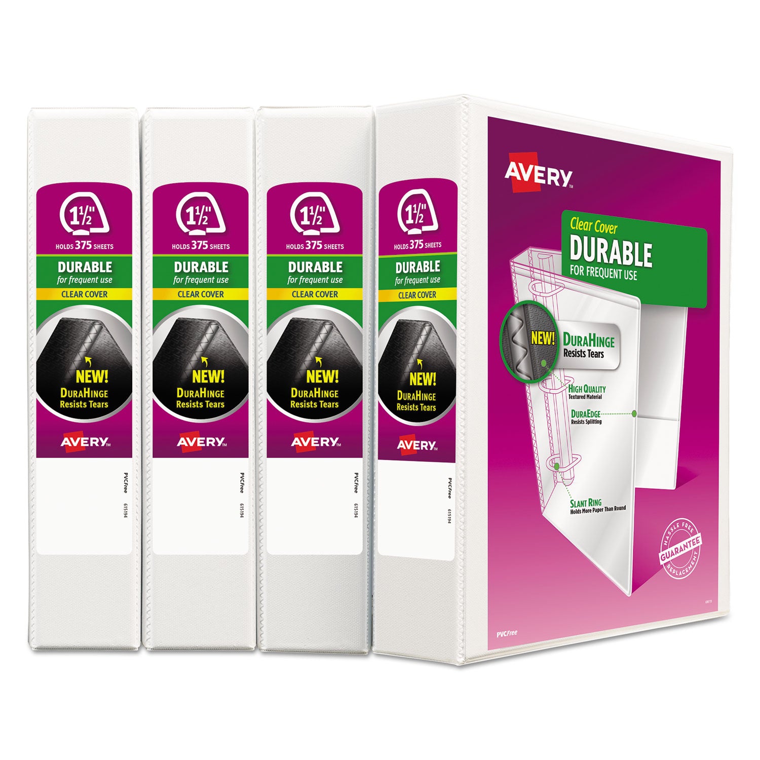 durable-view-binder-with-durahinge-and-slant-rings-3-rings-15-capacity-11-x-85-white-4-pack_ave17576 - 2
