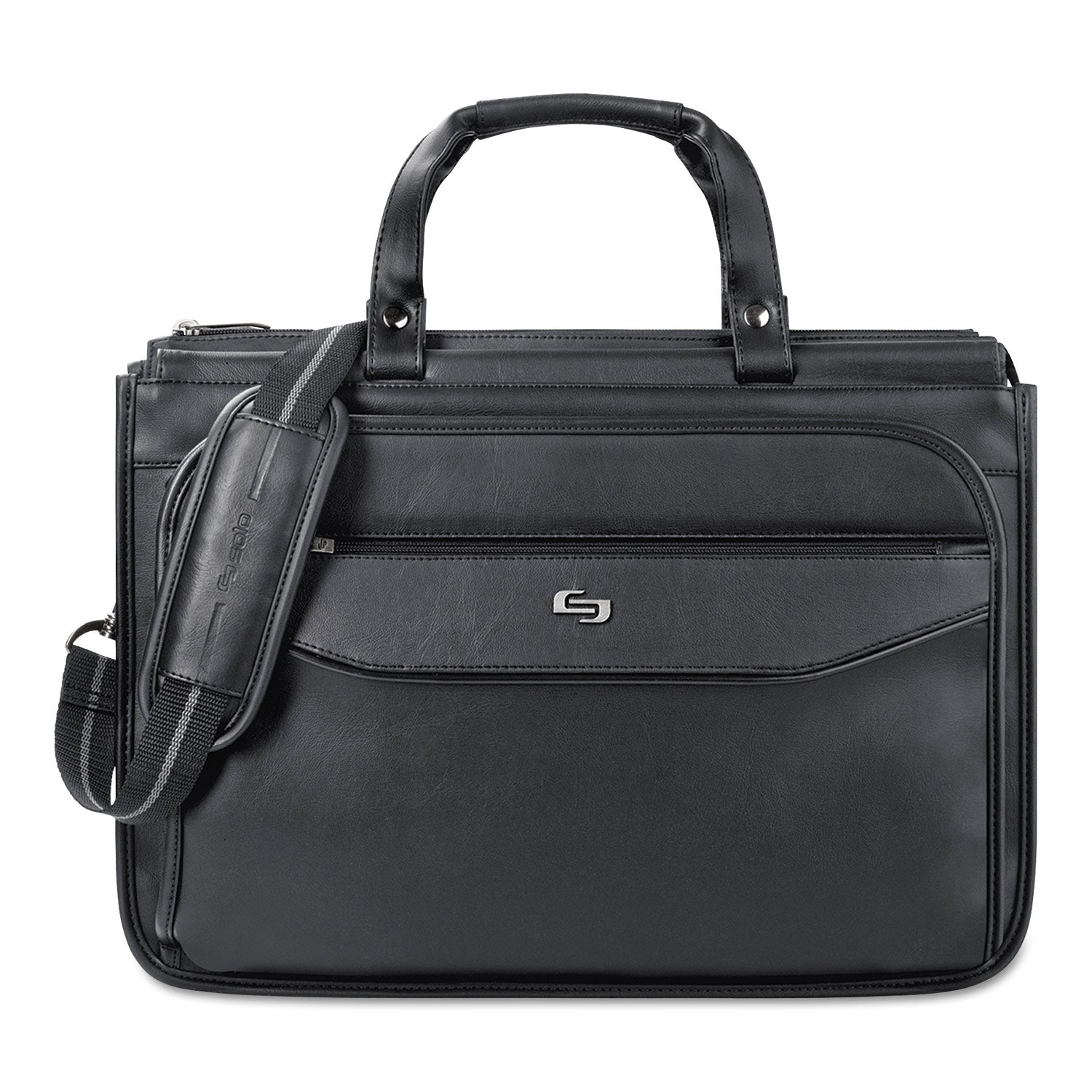 Harrison Briefcase, Fits Devices Up to 15.6", Vinyl, 16.75 x 7.75 x 12, Black -