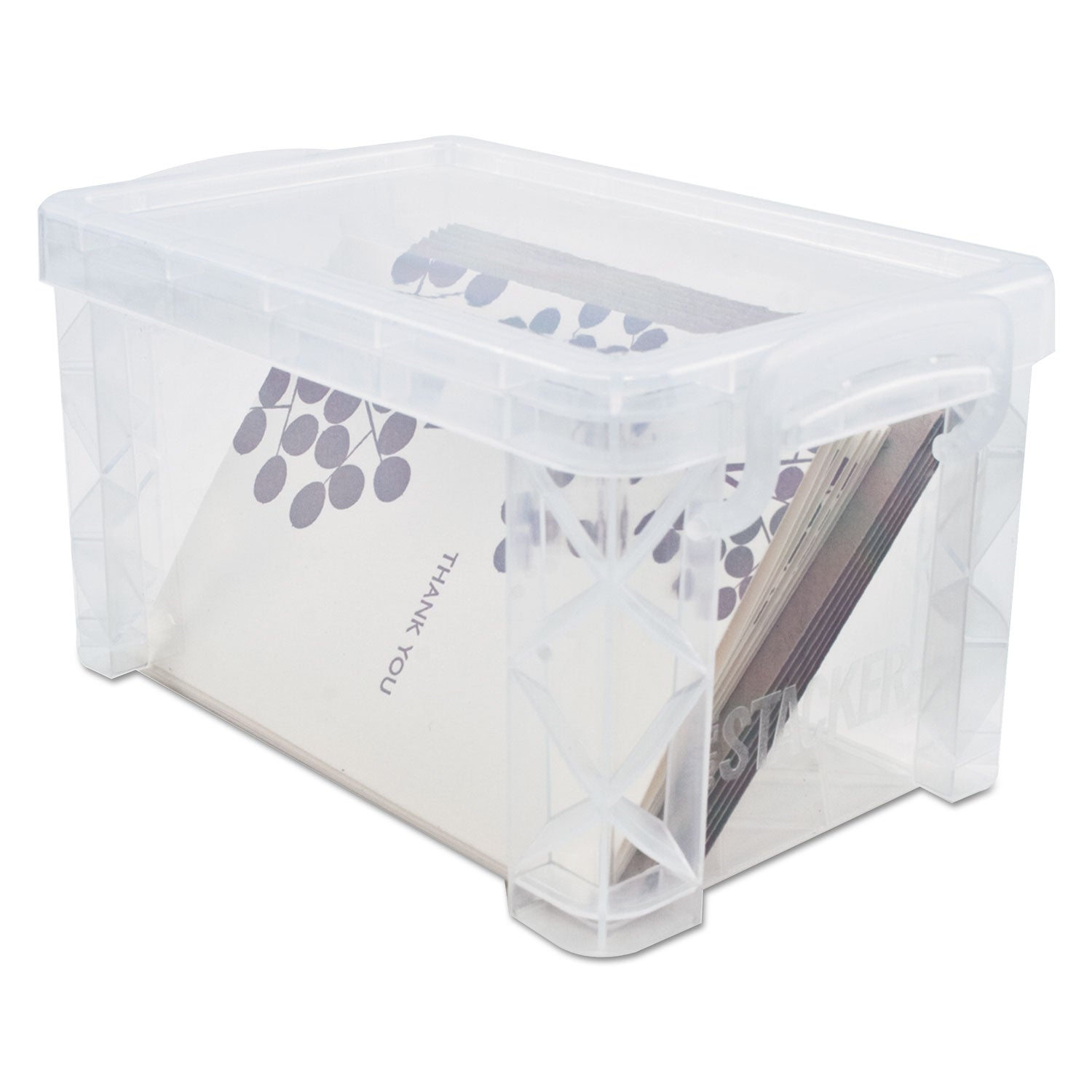 Super Stacker Storage Boxes, Holds 400 3 x 5 Cards, 6.25 x 3.88 x 3.5, Plastic, Clear -