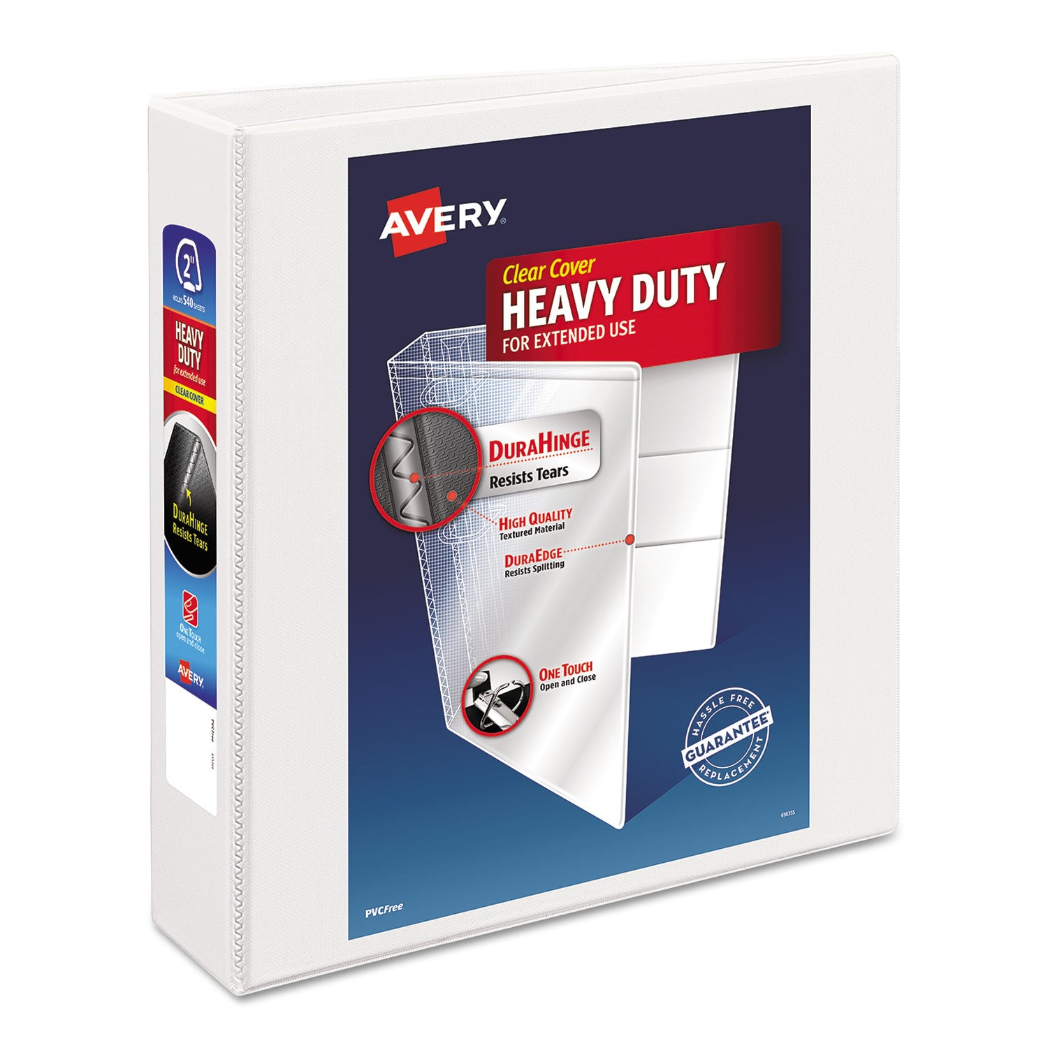 Heavy-Duty Non Stick View Binder with DuraHinge and Slant Rings, 3 Rings, 2" Capacity, 11 x 8.5, White, (5504) -