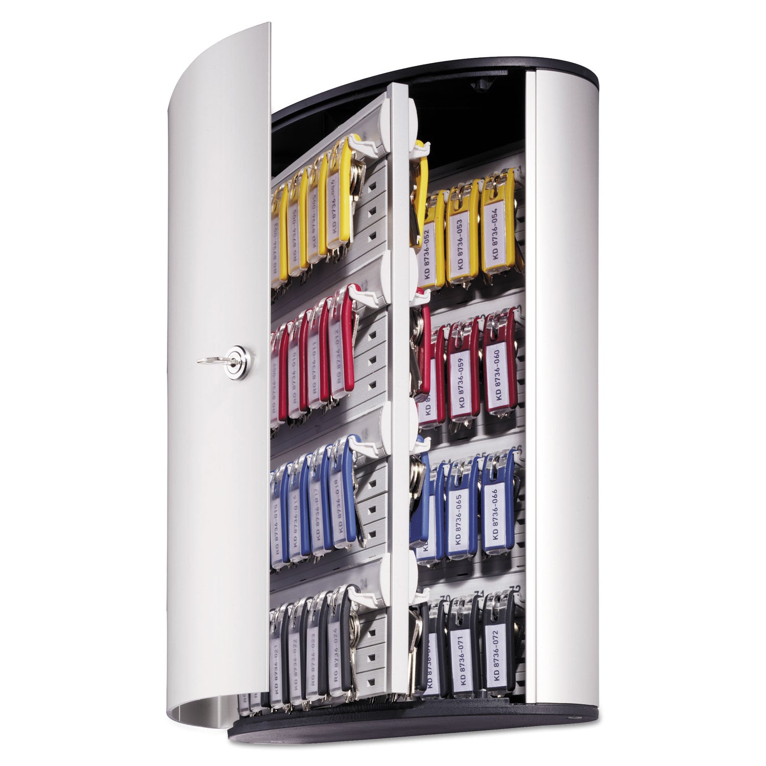 Locking Key Cabinet, 72-Key, Brushed Aluminum, Silver, 11.75 x 4.63 x 15.75 -