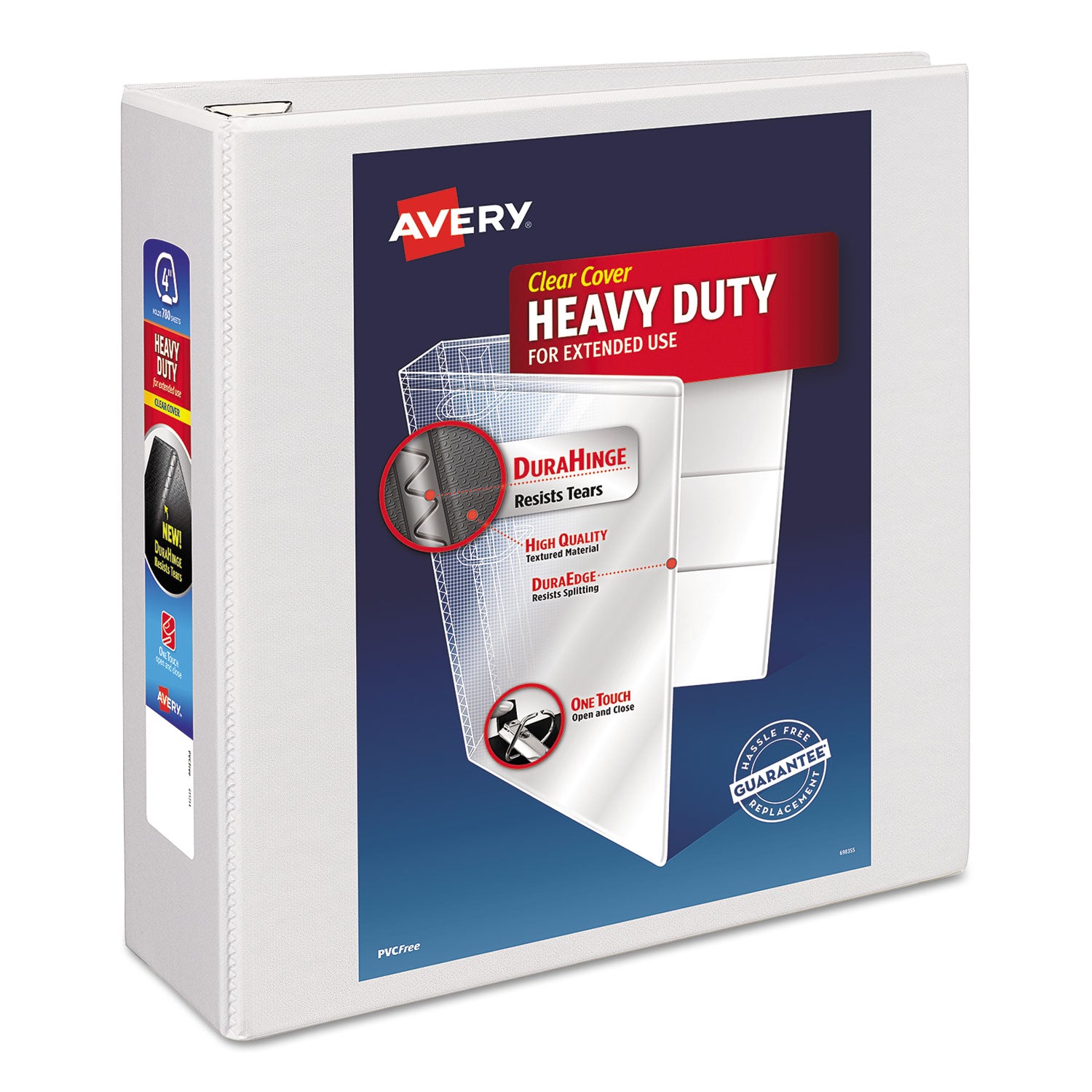 Heavy-Duty View Binder with DuraHinge and Locking One Touch EZD Rings, 3 Rings, 4" Capacity, 11 x 8.5, White -