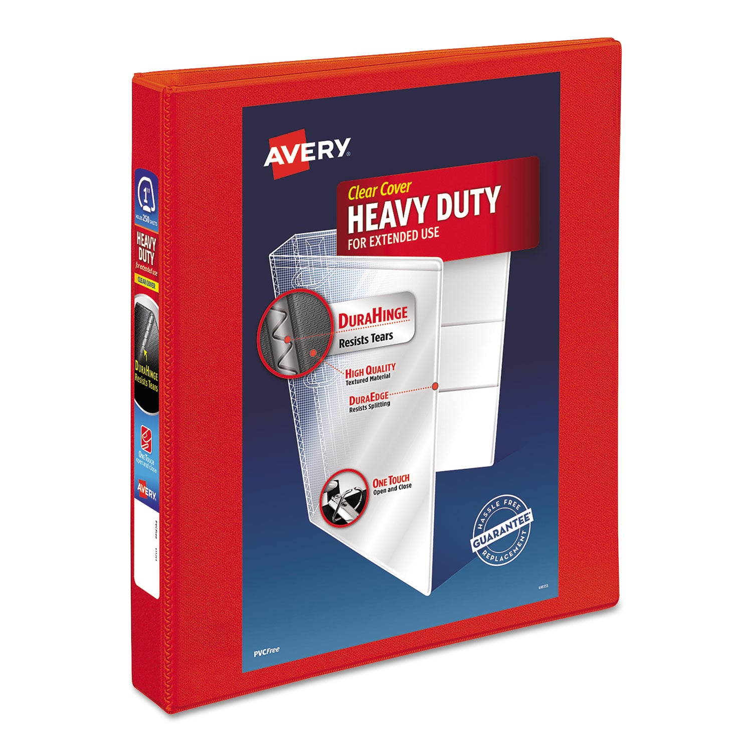 Heavy-Duty View Binder with DuraHinge and One Touch EZD Rings, 3 Rings, 1.5" Capacity, 11 x 8.5, Red -